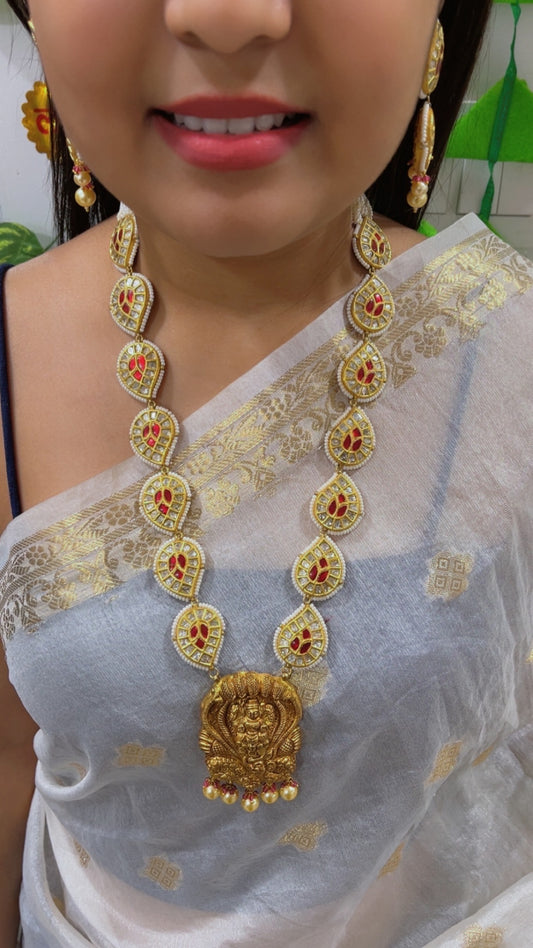 22K Gold Hallmarked Diamond Polki Lakshmi ji Necklace Jewelry