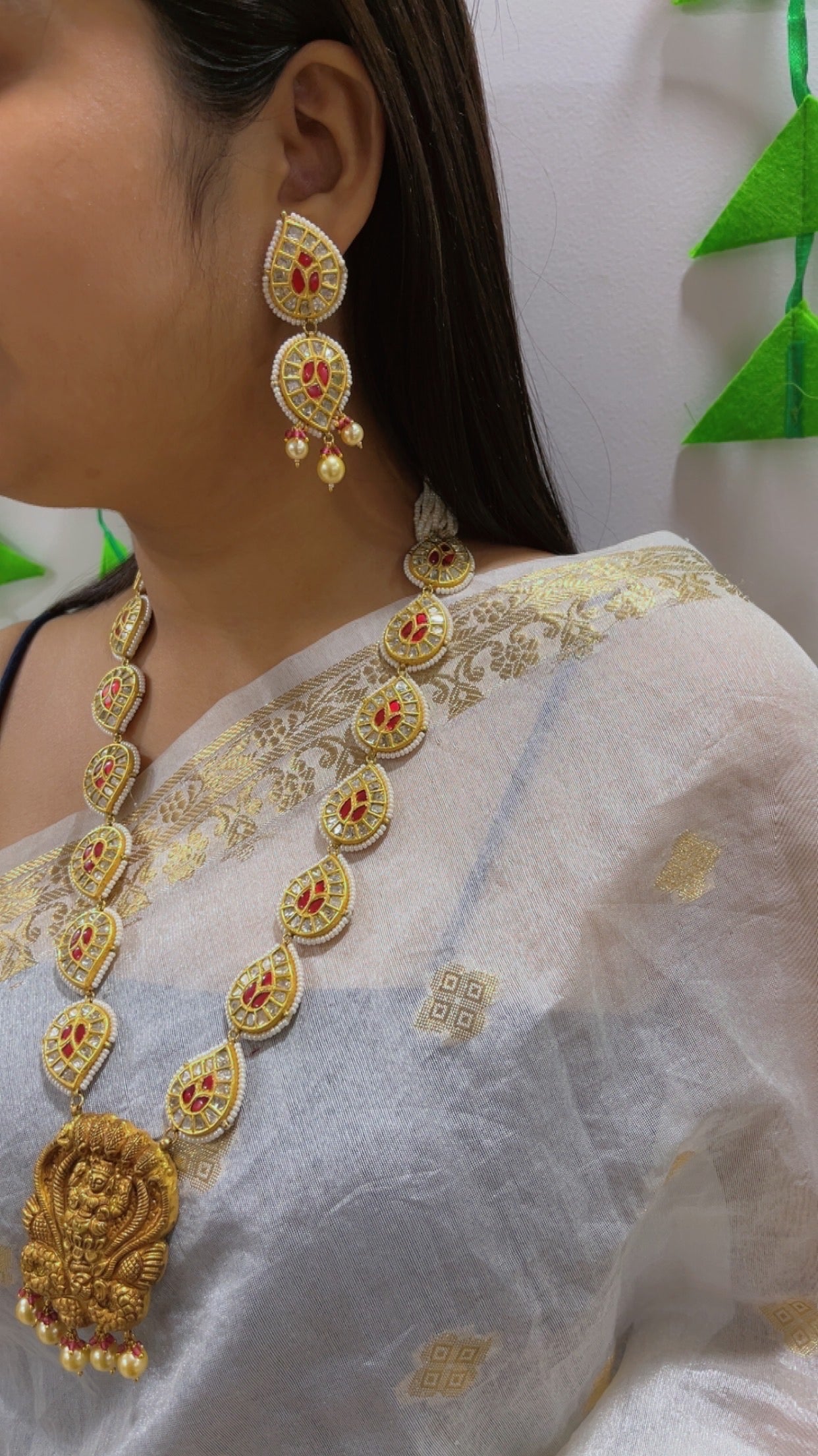 22K Gold Hallmarked Diamond Polki Lakshmi ji Necklace Jewelry