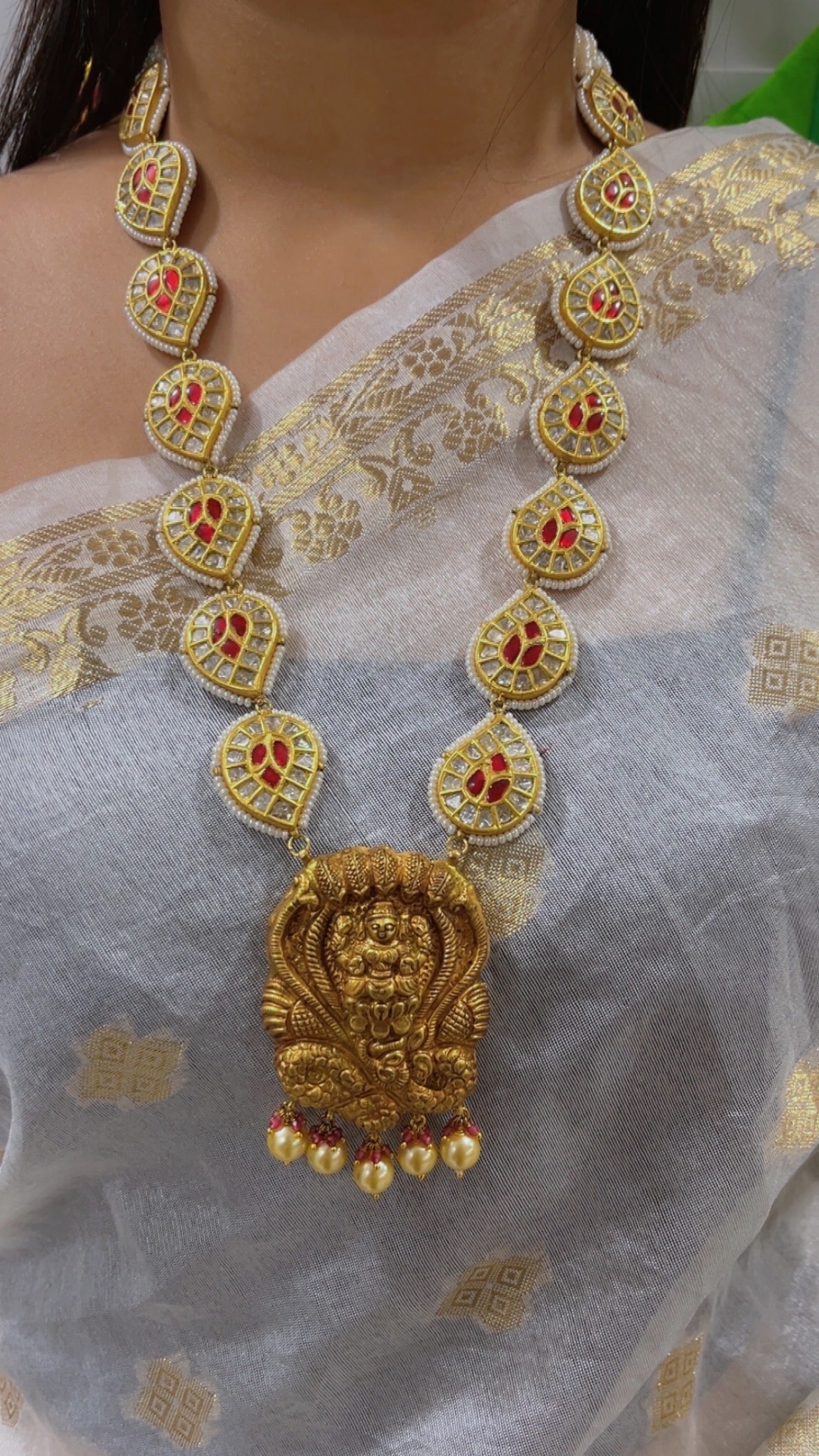 22K Gold Hallmarked Diamond Polki Lakshmi ji Necklace Jewelry
