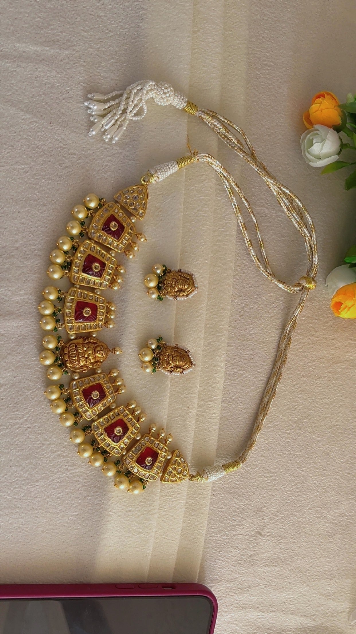 22K Gold Hallmarked Diamond Polki Lakshmi ji Necklace Jewelry