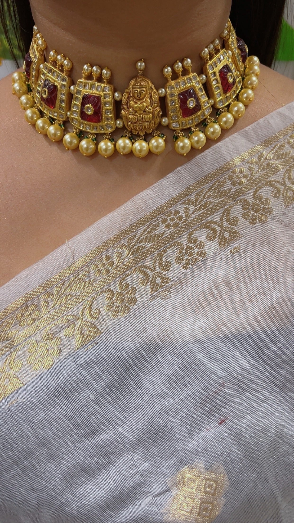 22K Gold Hallmarked Diamond Polki Lakshmi ji Necklace Jewelry