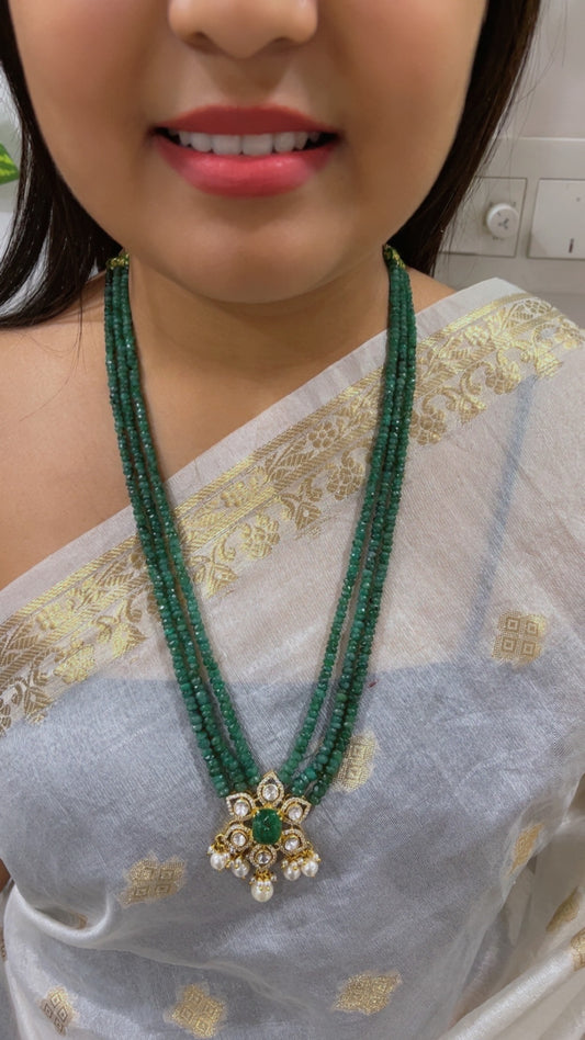 Designer 925 Silver Natural Emerald Gemstone Beads Necklace Jewelry