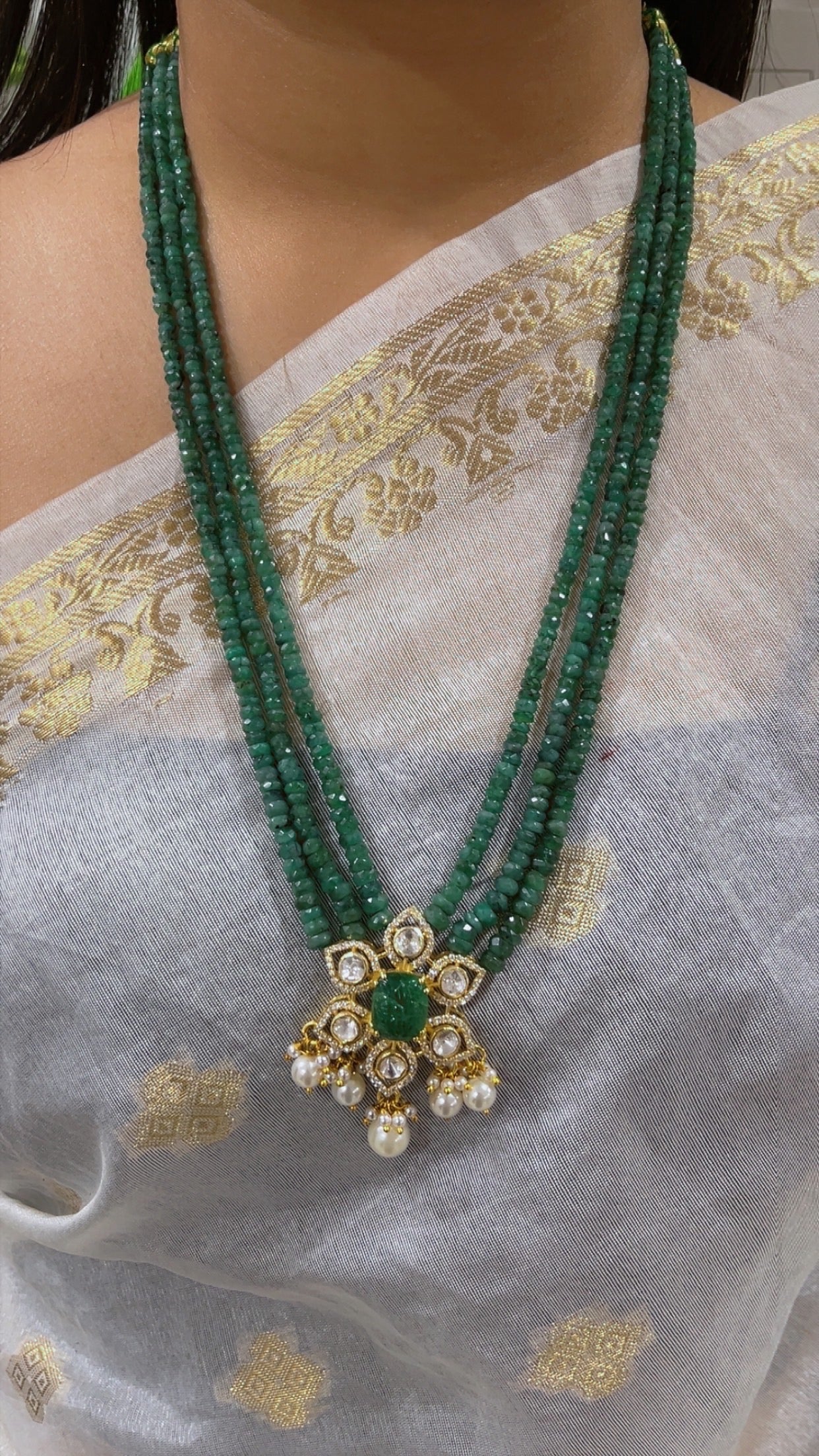 Designer 925 Silver Natural Emerald Gemstone Beads Necklace Jewelry