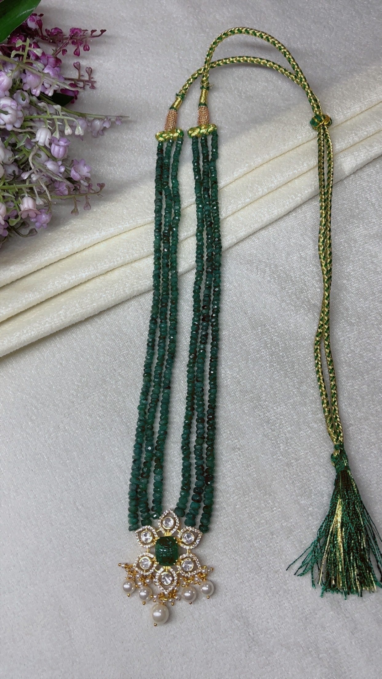 Designer 925 Silver Natural Emerald Gemstone Beads Necklace Jewelry