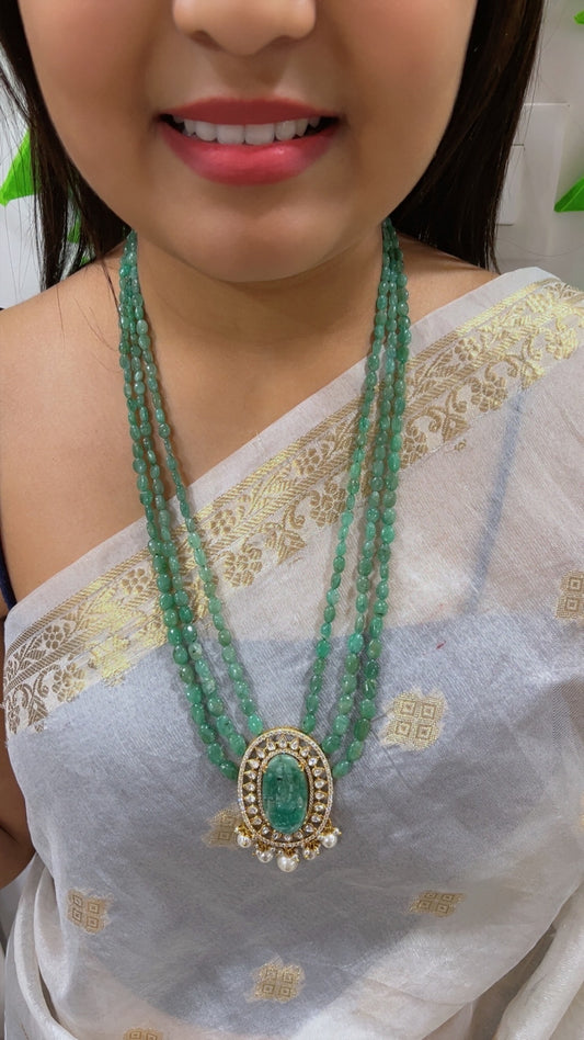 Designer 925 Silver Natural Emerald Gemstone Beads Necklace Jewelry