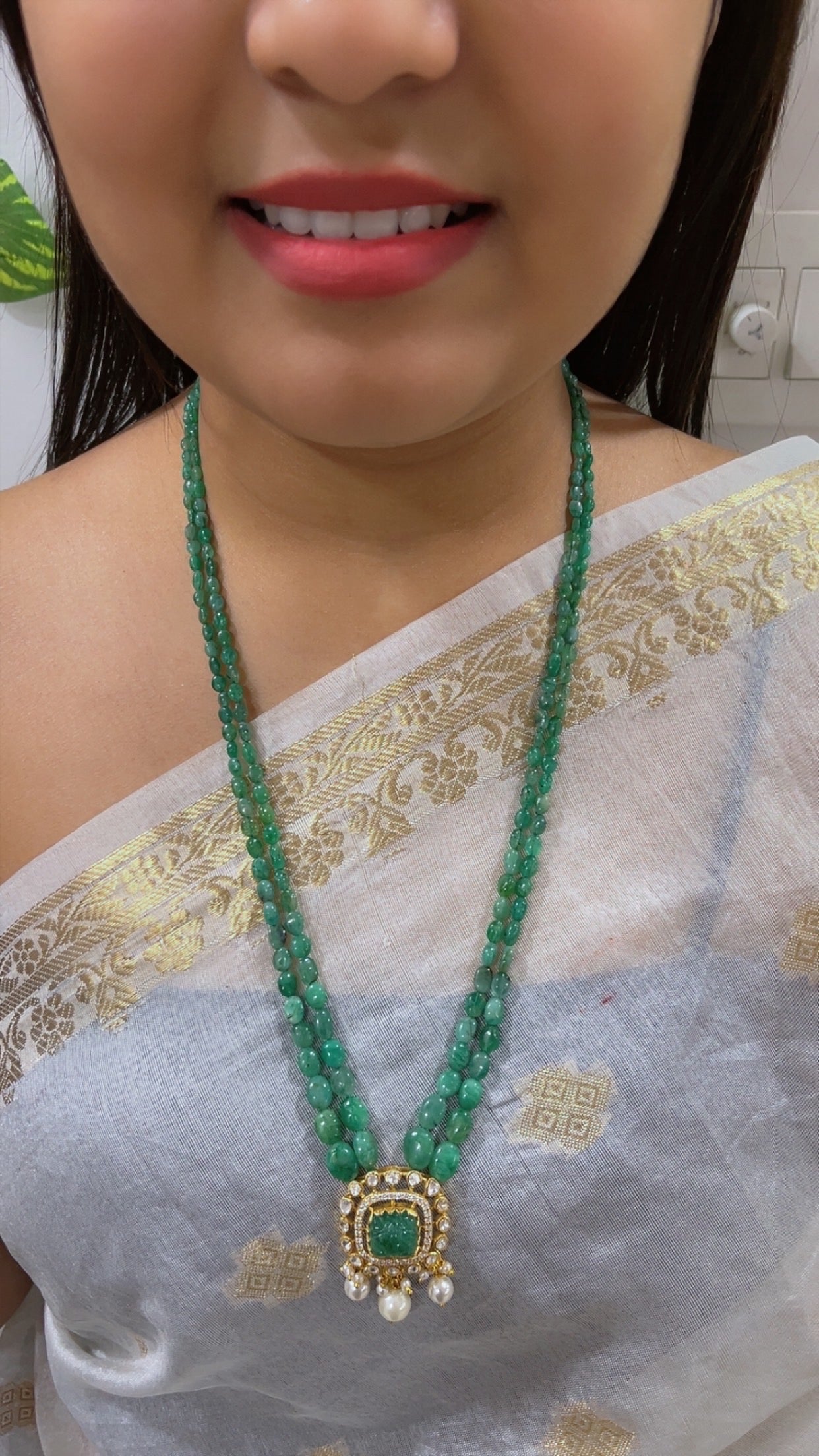 Designer 925 Silver Natural Emerald Gemstone Beads Necklace Jewelry
