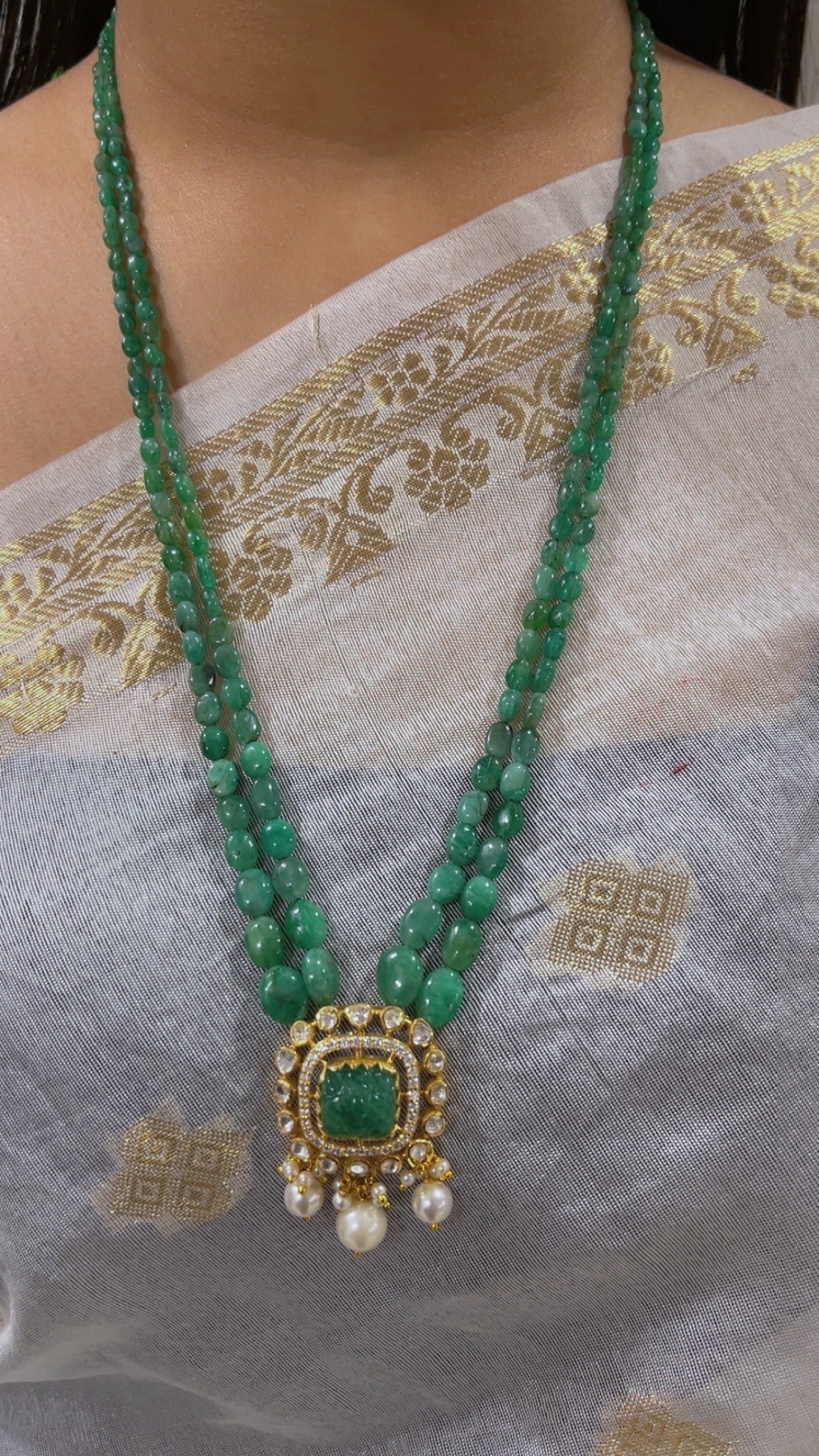 Designer 925 Silver Natural Emerald Gemstone Beads Necklace Jewelry