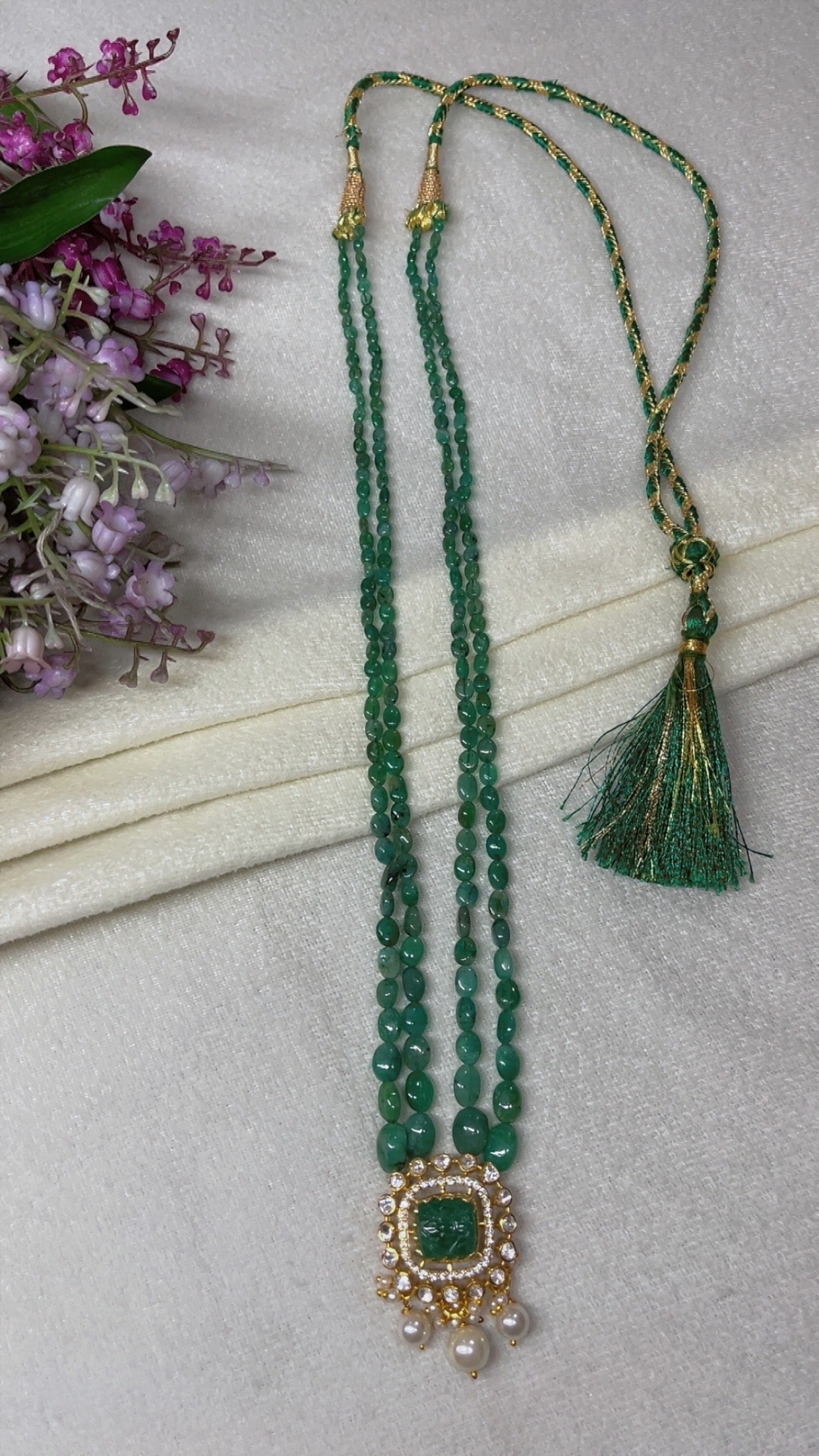 Designer 925 Silver Natural Emerald Gemstone Beads Necklace Jewelry