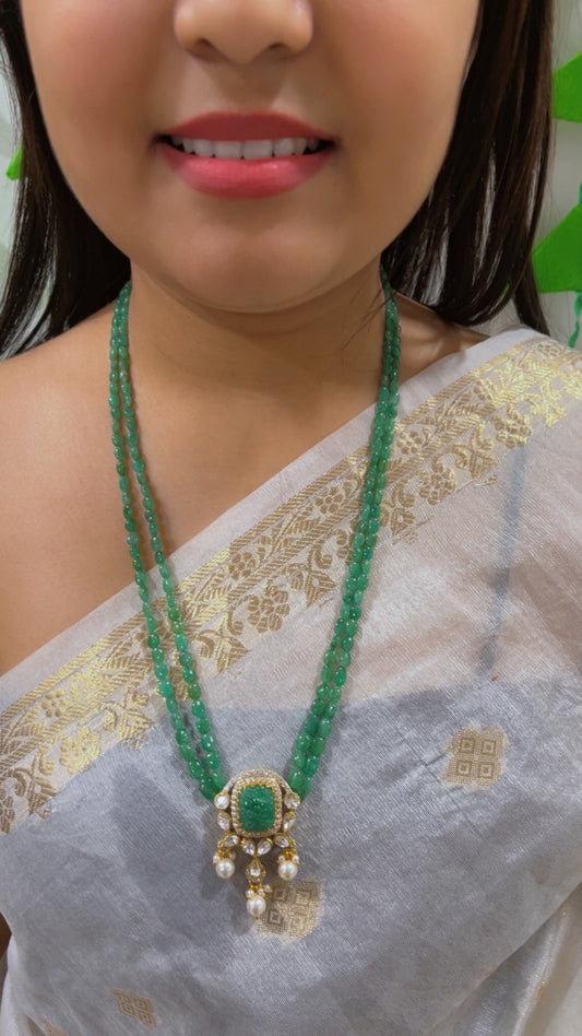 Designer 925 Silver Natural Emerald Gemstone Beads Necklace Jewelry