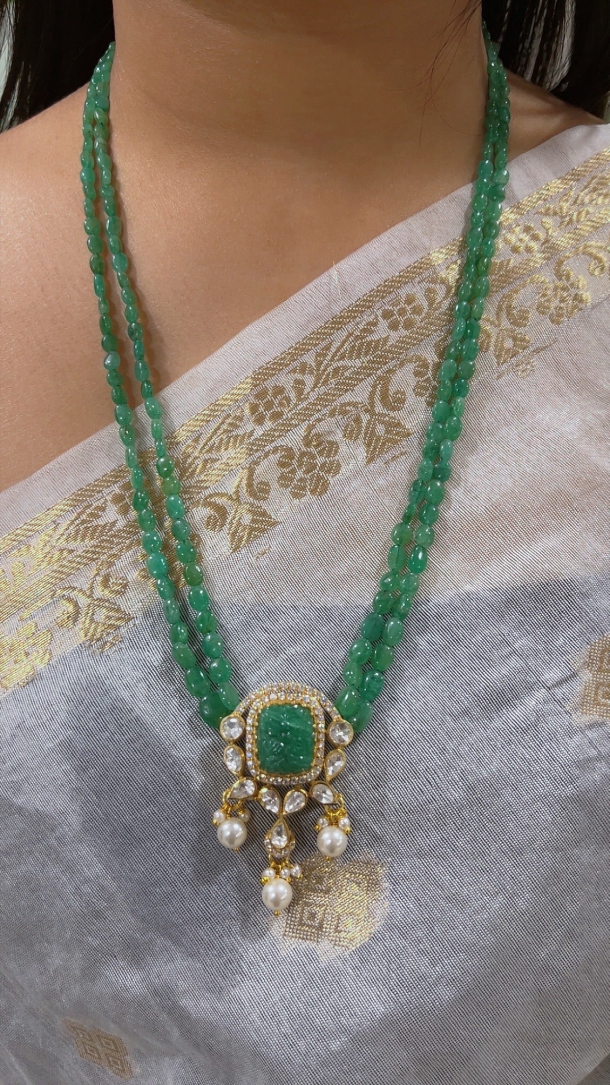 Designer 925 Silver Natural Emerald Gemstone Beads Necklace Jewelry