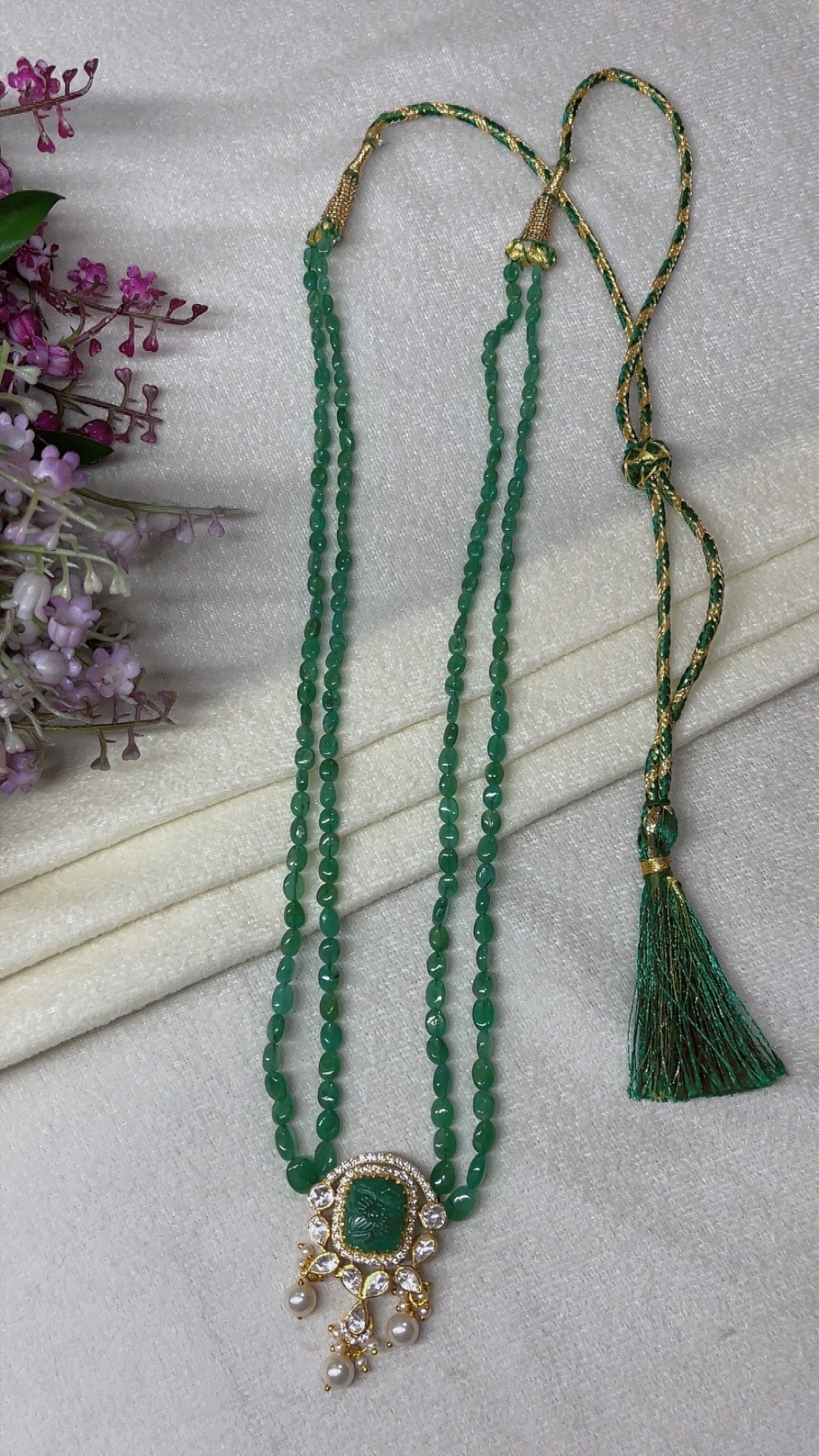 Designer 925 Silver Natural Emerald Gemstone Beads Necklace Jewelry