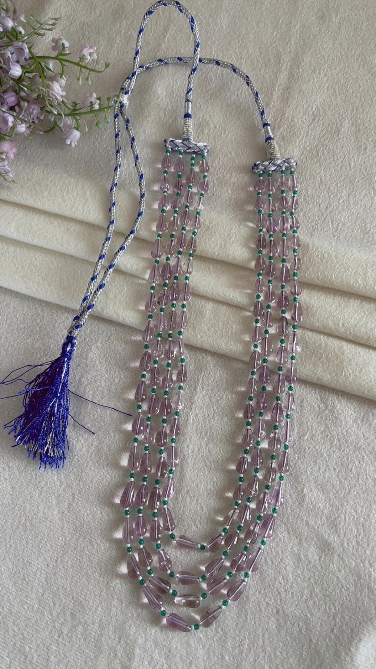 Natural Amethyst & Green Jade Beads Necklace Jewelry