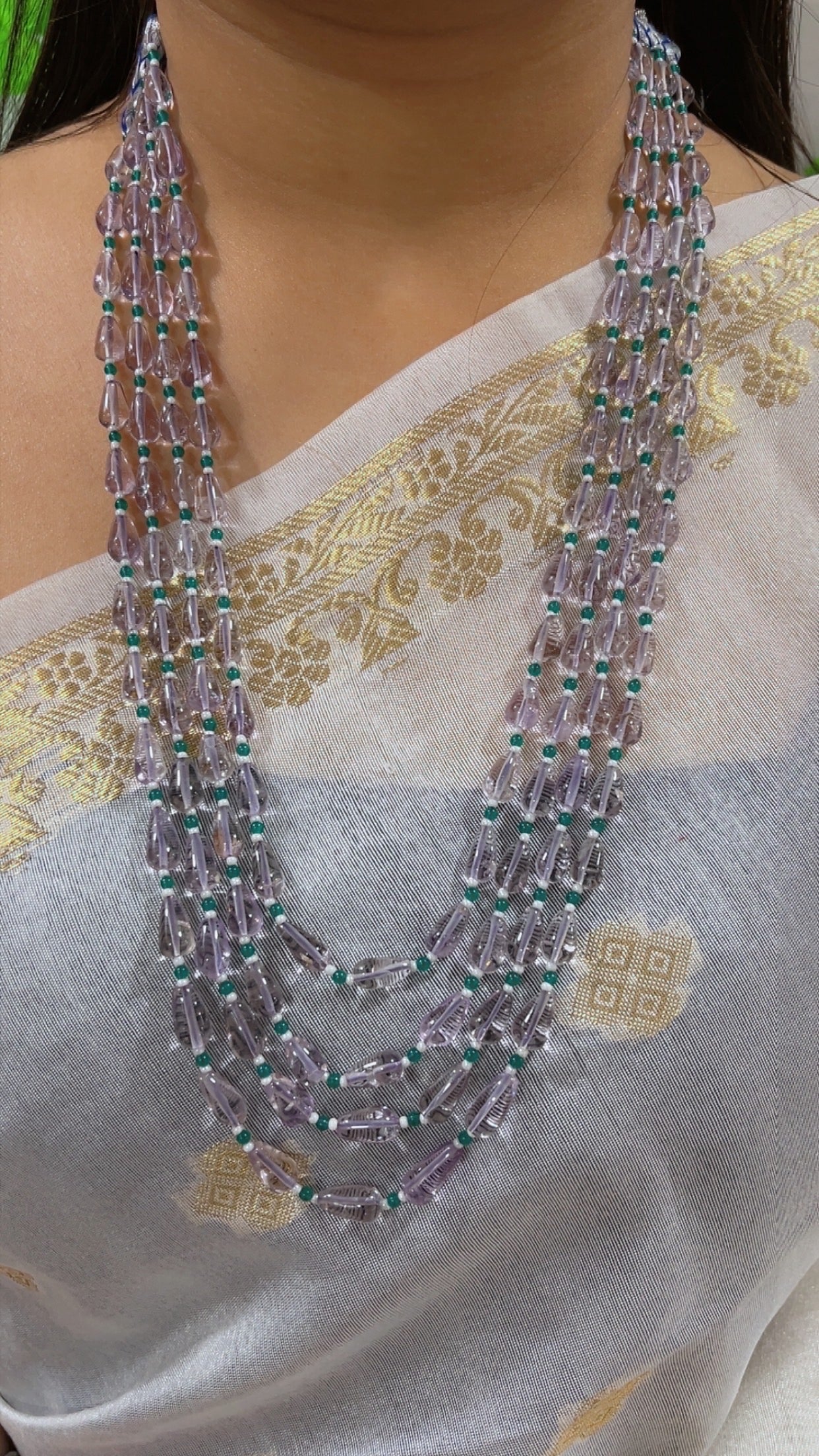 Natural Amethyst & Green Jade Beads Necklace Jewelry