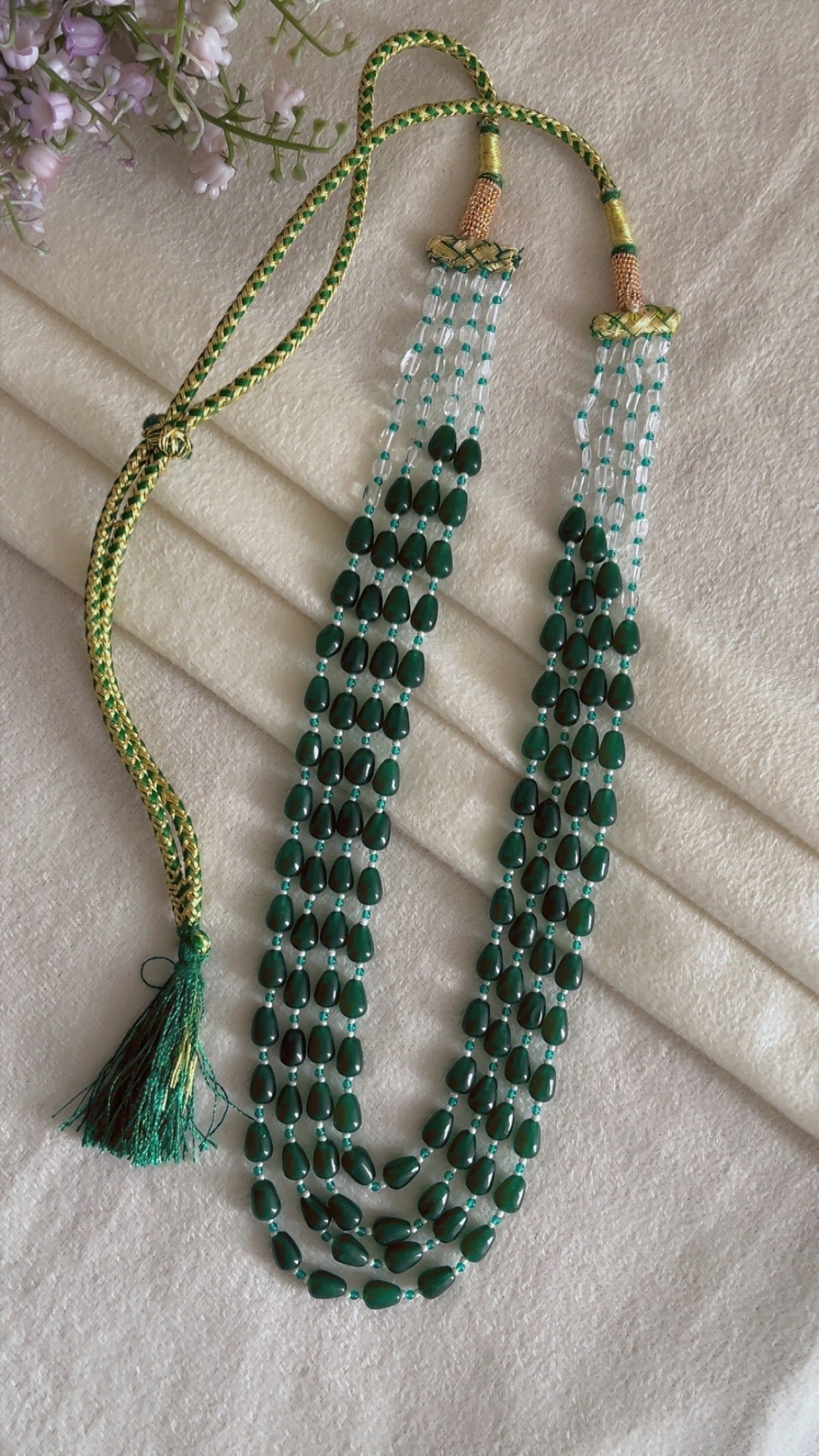 Natural Green Quartz & Crystal Quartz Beads Necklace Jewelry