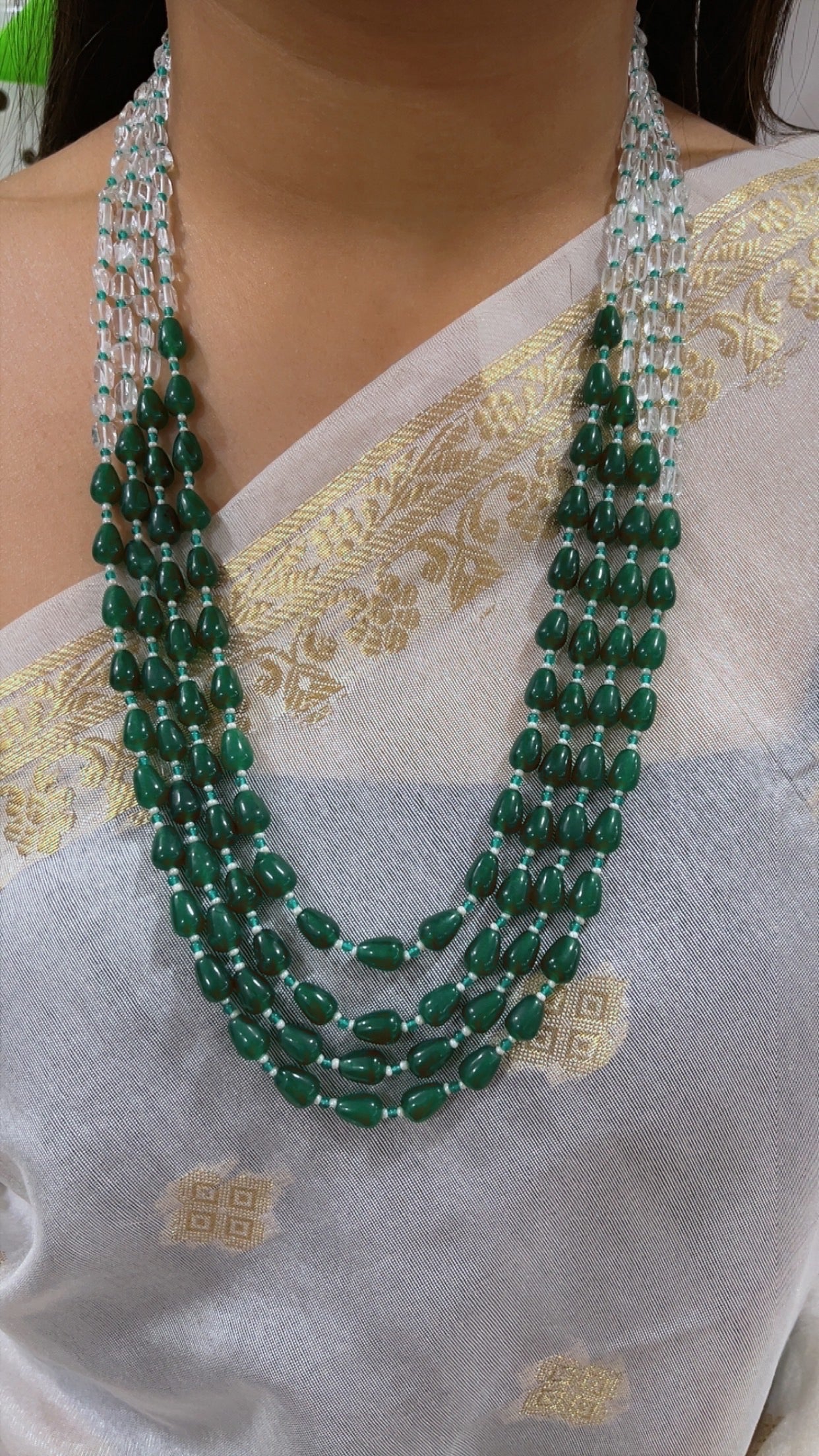 Natural Green Quartz & Crystal Quartz Beads Necklace Jewelry