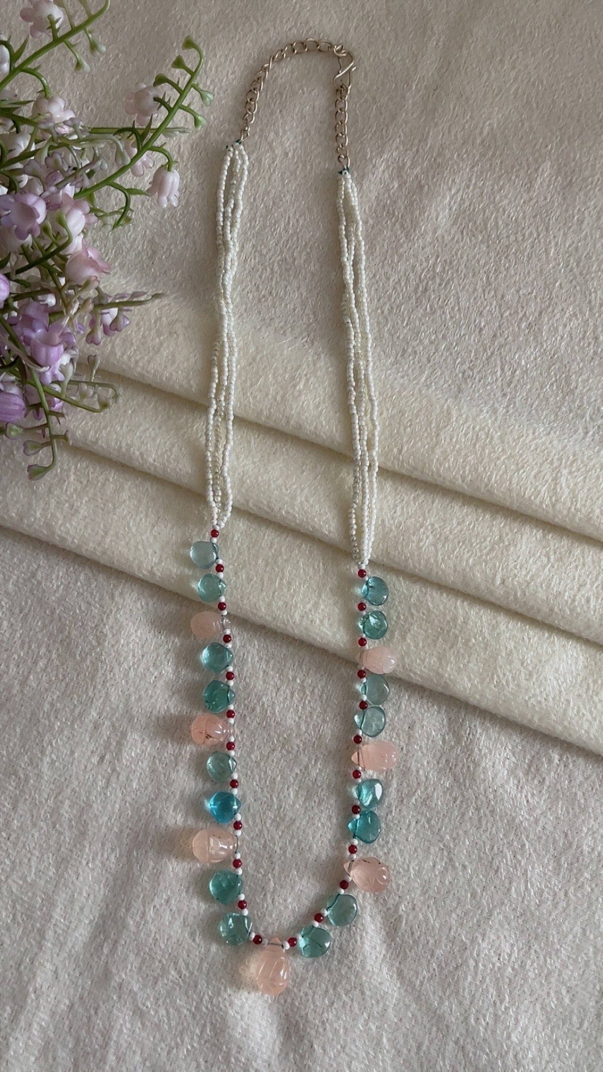 Natural Rose Quartz & Sky Apatite Beads Necklace Jewelry