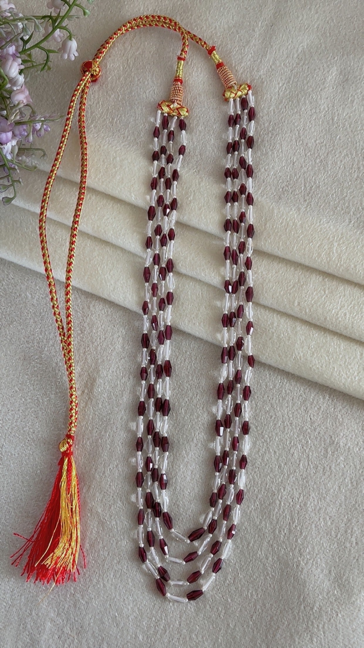 Natural Garnet & White Quartz Beads Necklace Jewelry