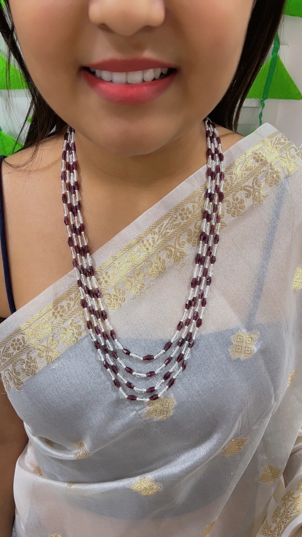 Natural Garnet & White Quartz Beads Necklace Jewelry