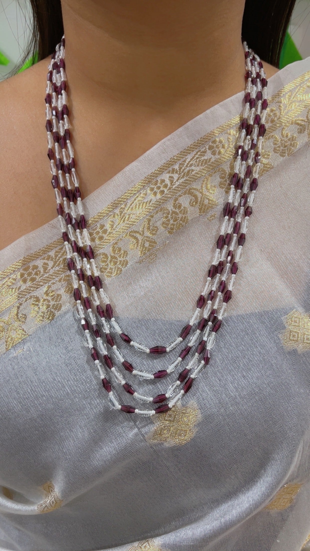 Natural Garnet & White Quartz Beads Necklace Jewelry