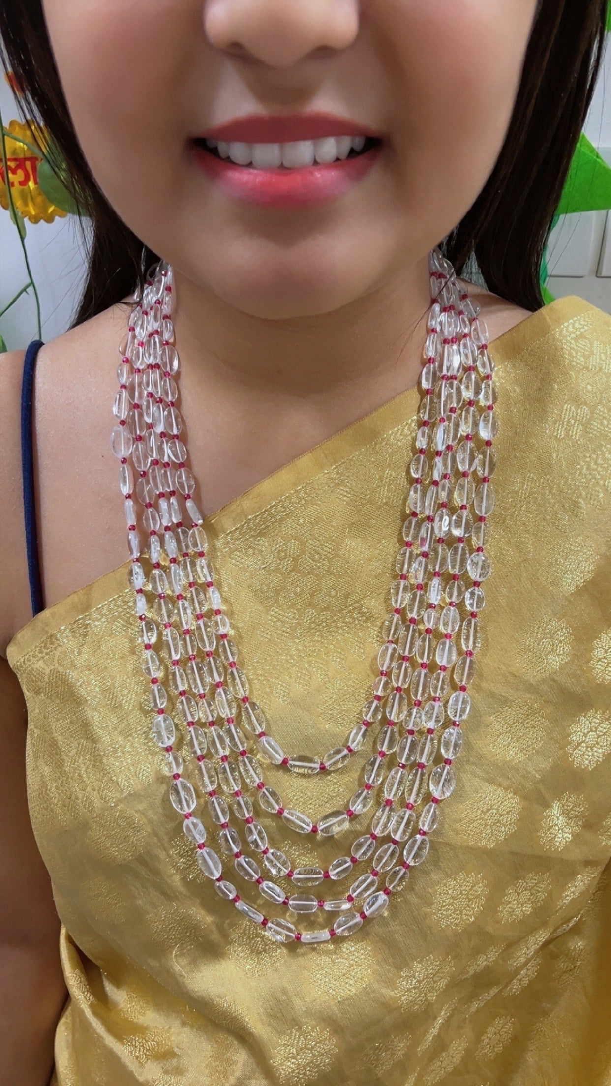 Natural White Quartz & Red Jade Beads Necklace Jewelry