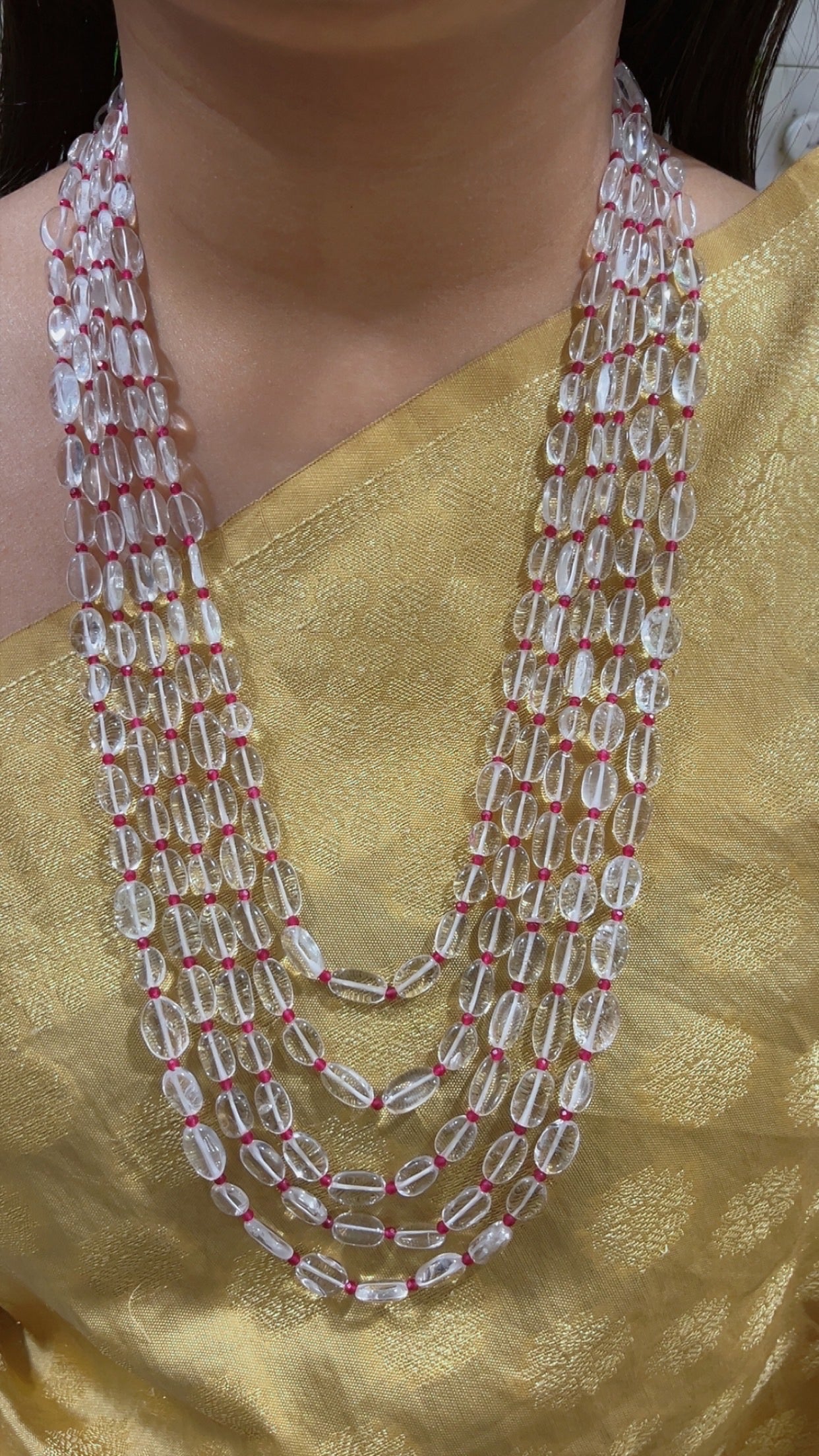 Natural White Quartz & Red Jade Beads Necklace Jewelry