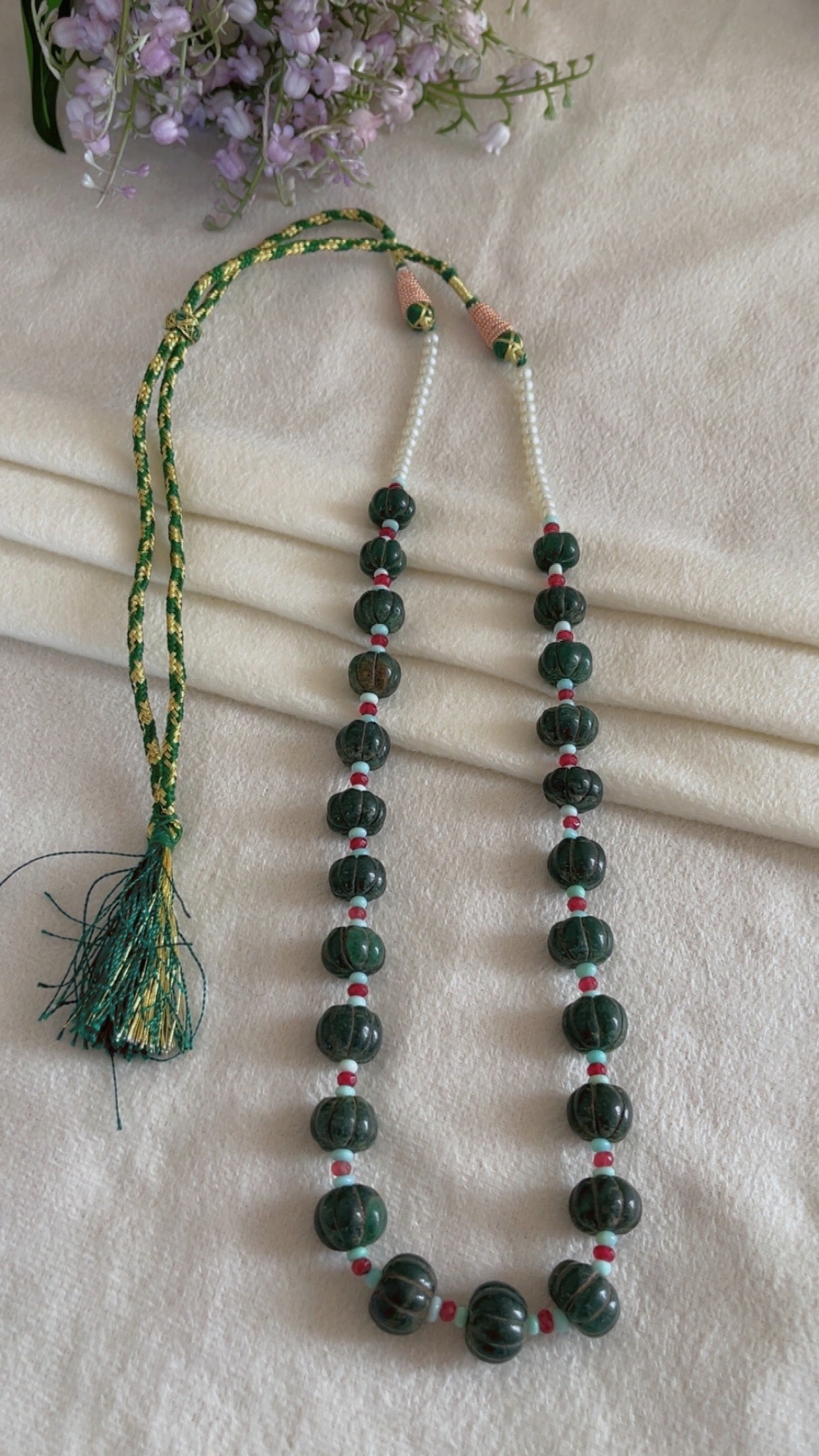 Natural Green Quartz Pumpkin Beads Necklace Jewelry