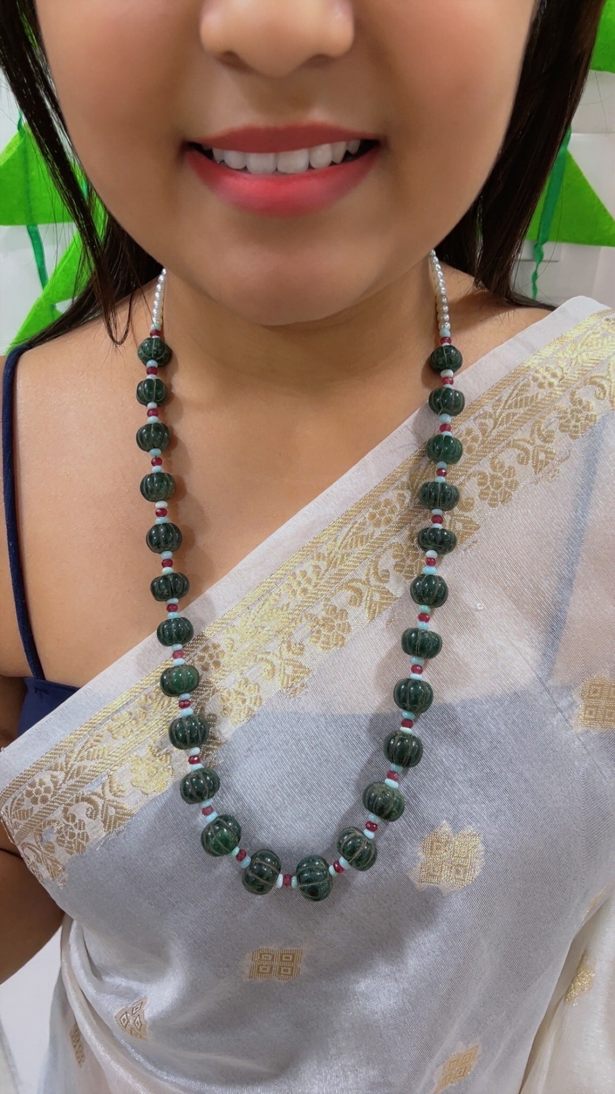 Natural Green Quartz Pumpkin Beads Necklace Jewelry
