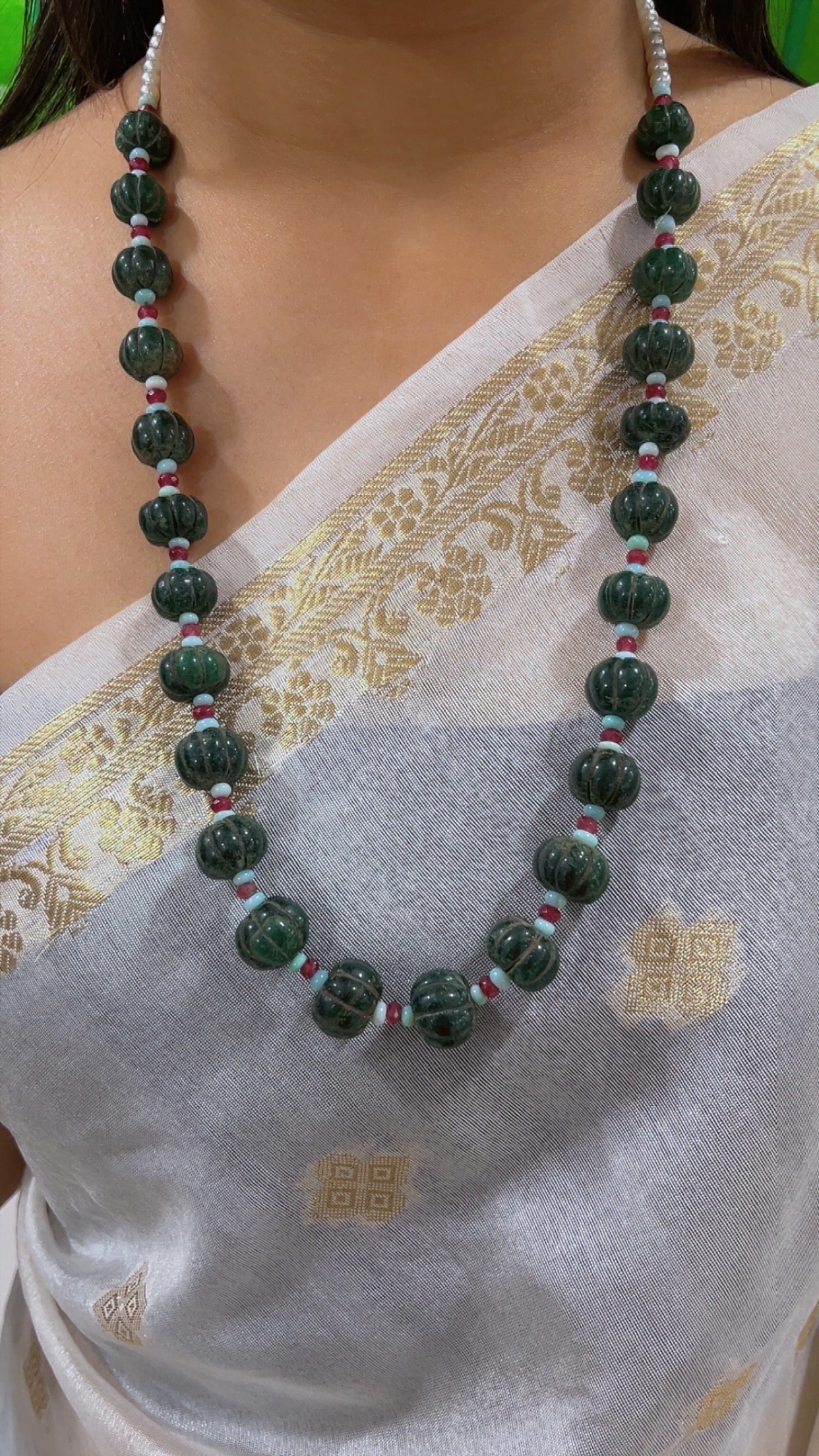 Natural Green Quartz Pumpkin Beads Necklace Jewelry