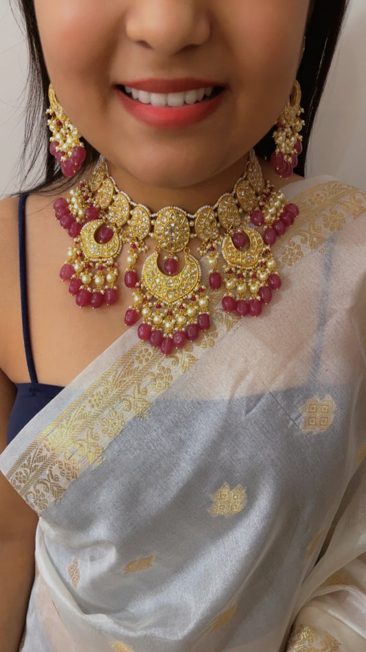 22K Gold Hallmarked Diamond Polki Necklace Jewelry