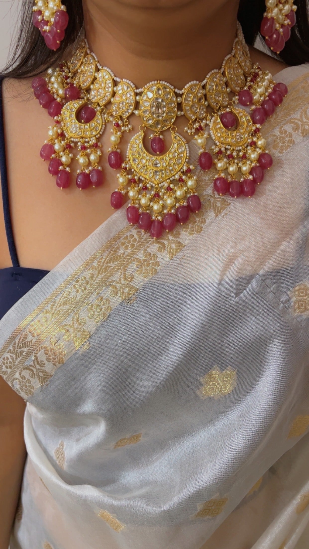 22K Gold Hallmarked Diamond Polki Necklace Jewelry