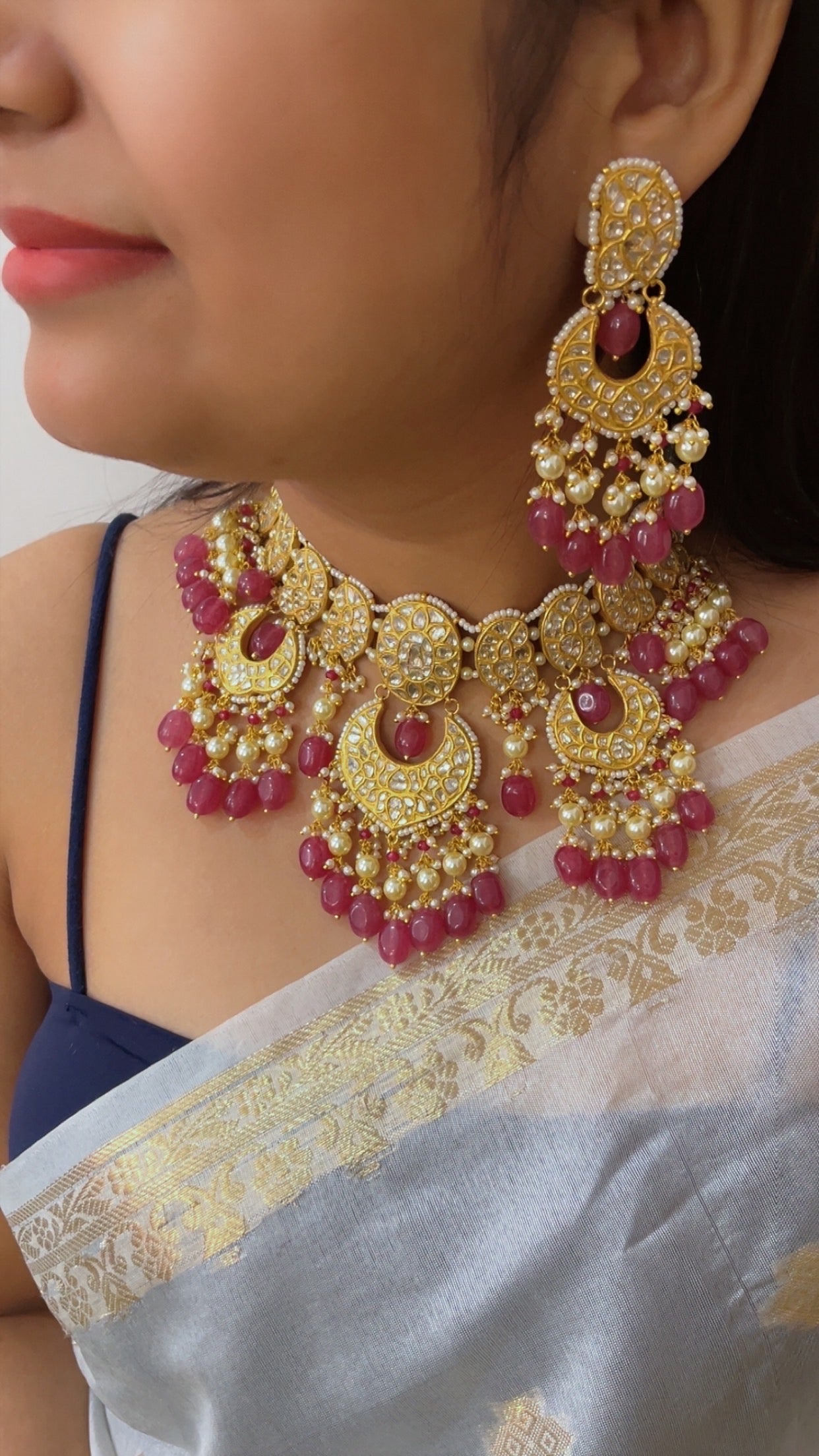 22K Gold Hallmarked Diamond Polki Necklace Jewelry