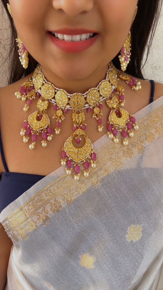 22K Gold Hallmarked Diamond Polki Necklace Jewelry