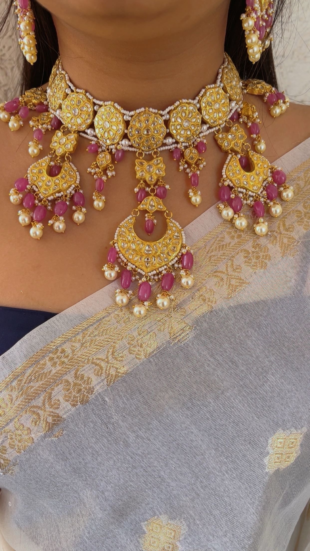 22K Gold Hallmarked Diamond Polki Necklace Jewelry