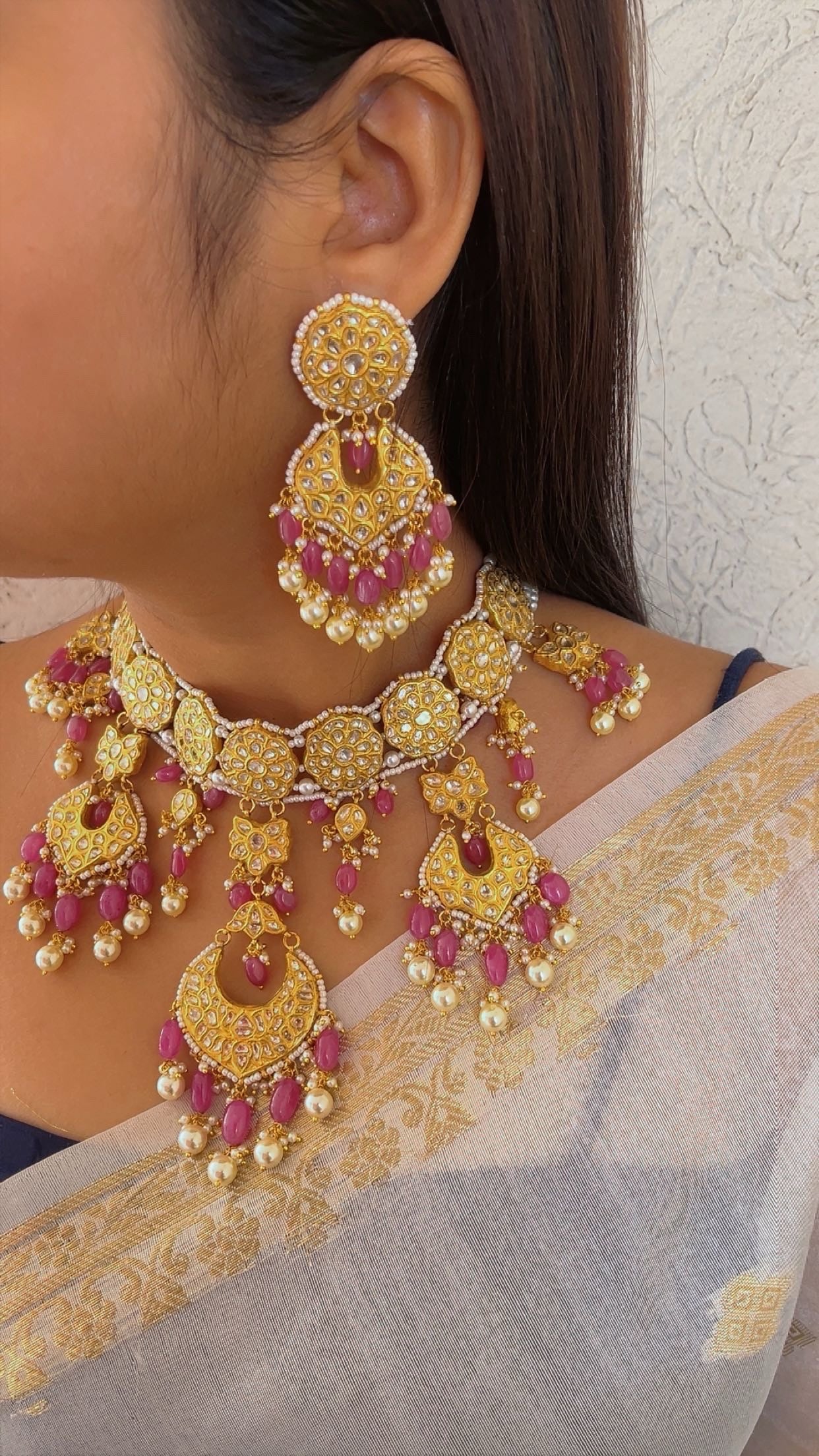 22K Gold Hallmarked Diamond Polki Necklace Jewelry
