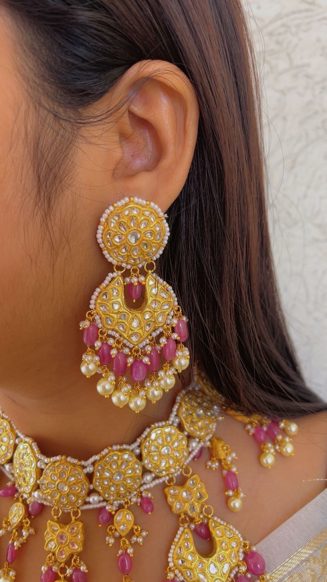22K Gold Hallmarked Diamond Polki Necklace Jewelry