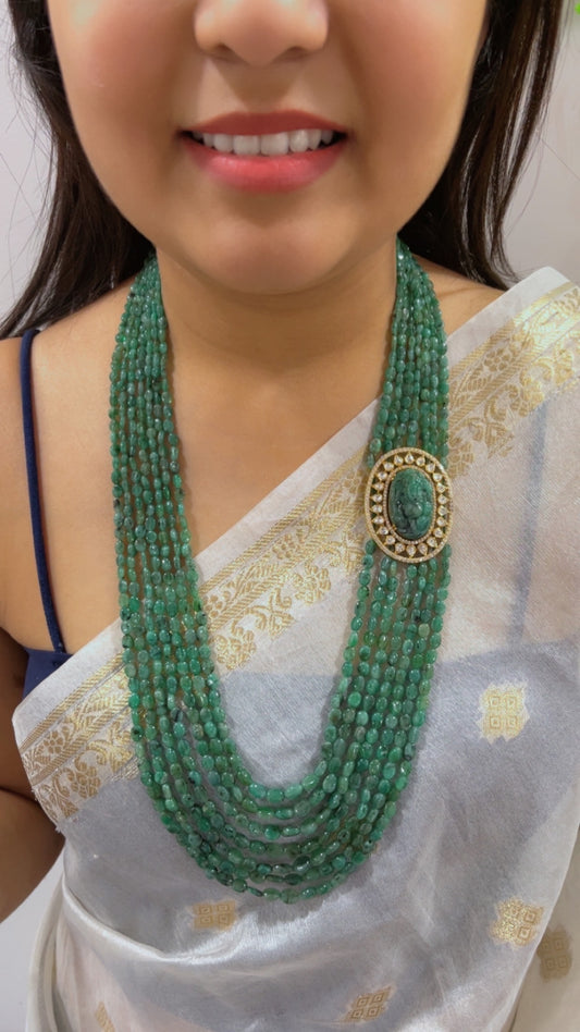 Natural Emerald 925 Silver Necklace with Emerald Ganesh ji Carving