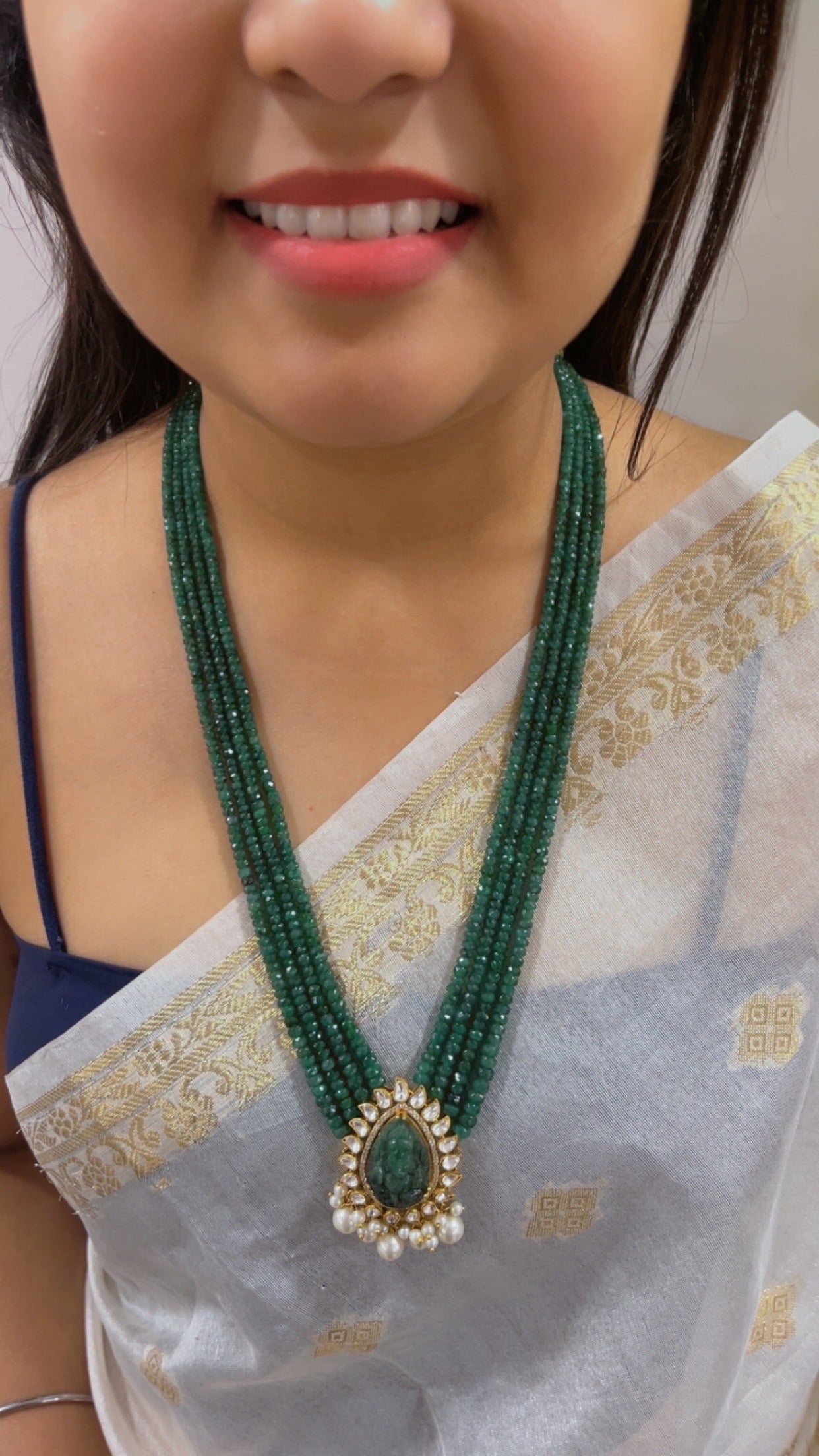 Natural Emerald 925 Silver Necklace with Emerald Ganesh ji Carving