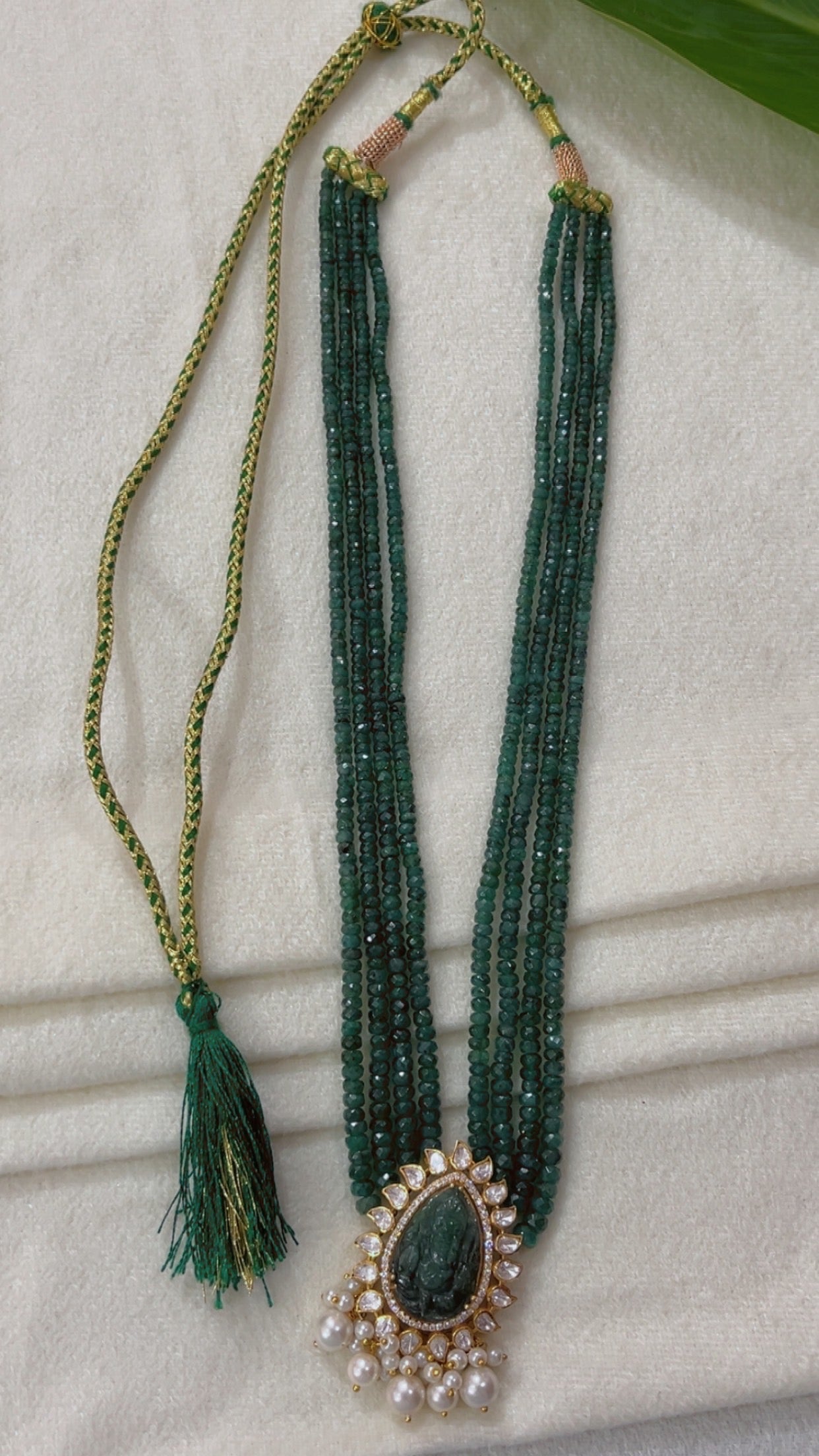 Natural Emerald 925 Silver Necklace with Emerald Ganesh ji Carving