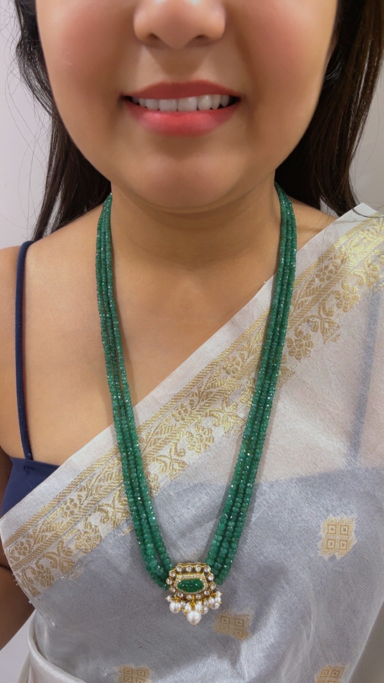 925 Silver Natural Emerald Gemstone Necklace Jewelry