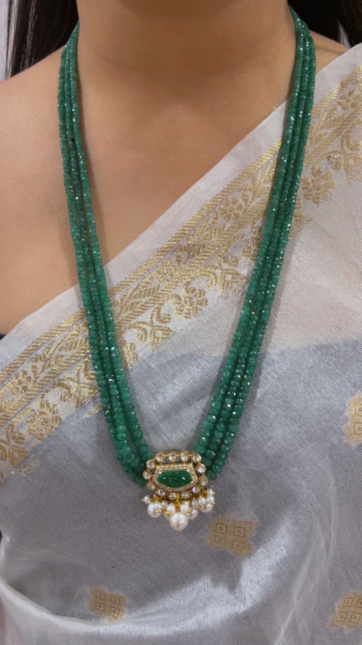 925 Silver Natural Emerald Gemstone Necklace Jewelry