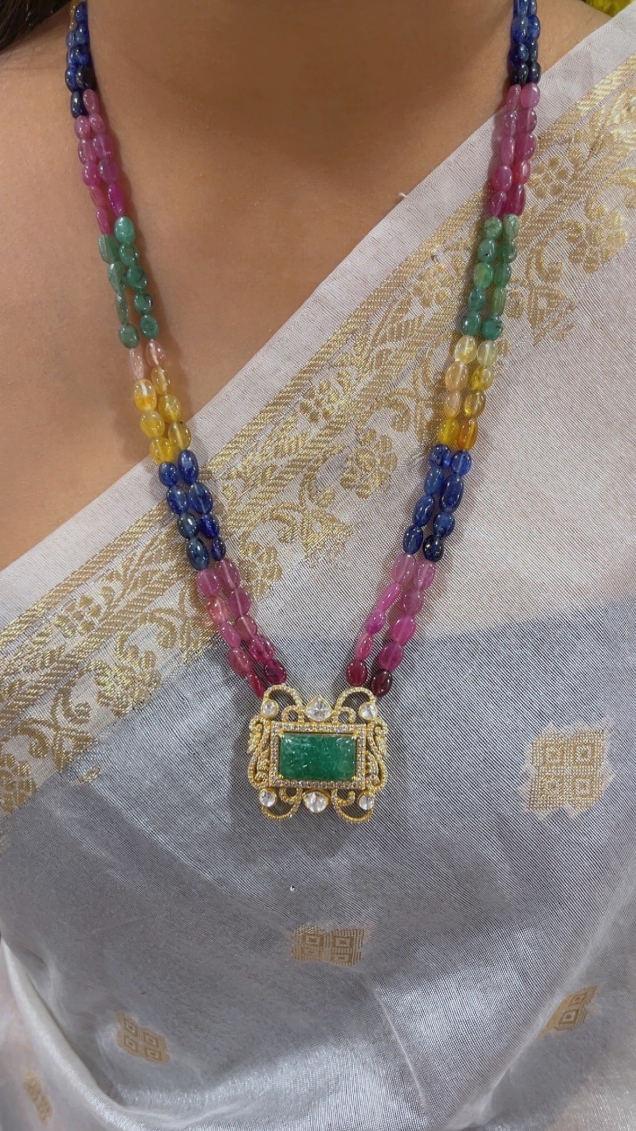 925 Silver Natural Multi Sapphire Gemstone Necklace Jewelry