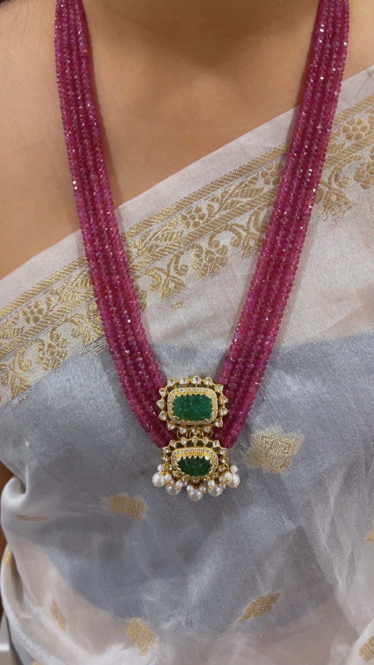 925 Silver Natural Ruby Emerald Gemstone Necklace Jewelry