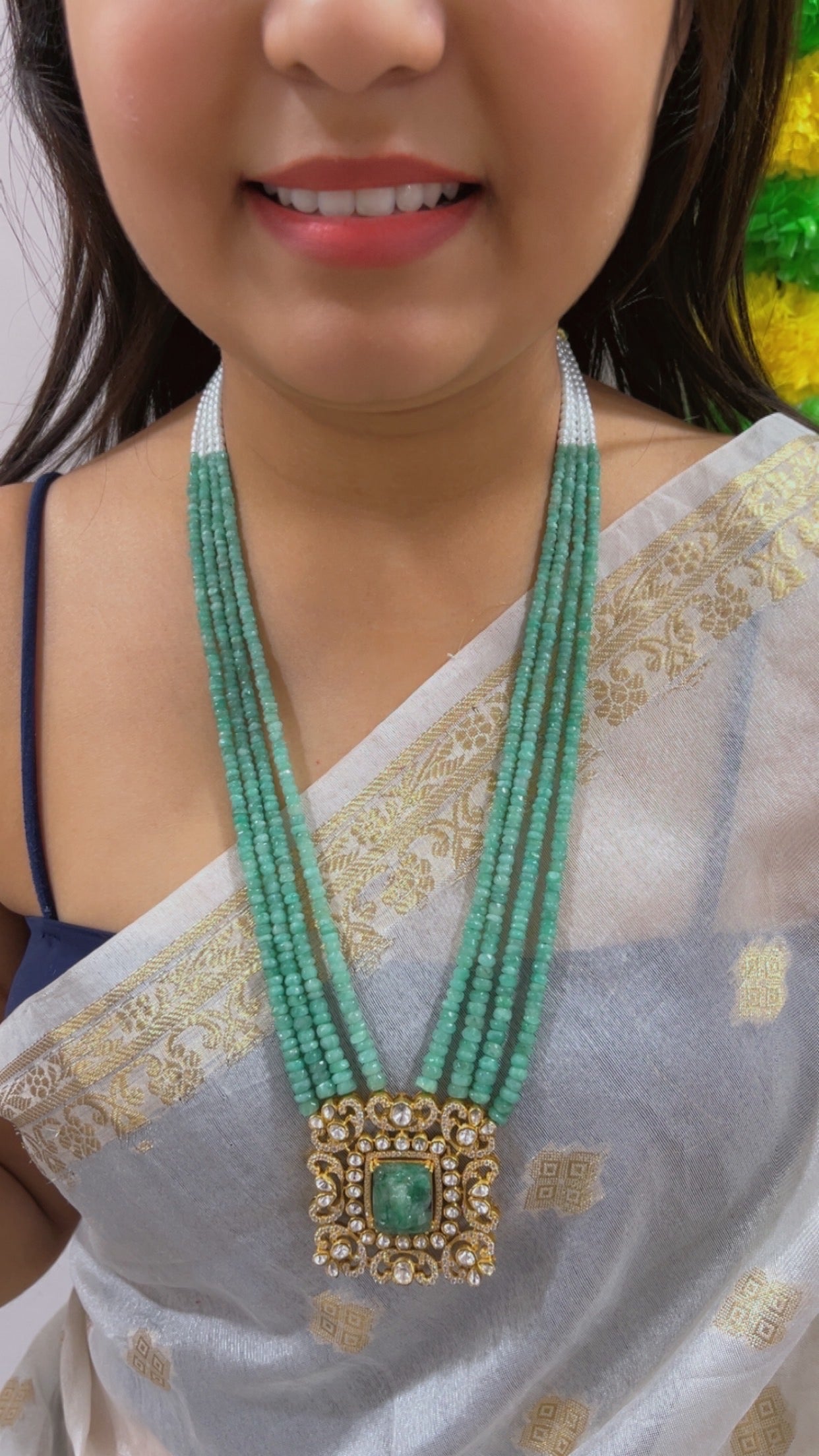 Natural Emerald 925 Silver Necklace with Emerald Ganesh ji Carving