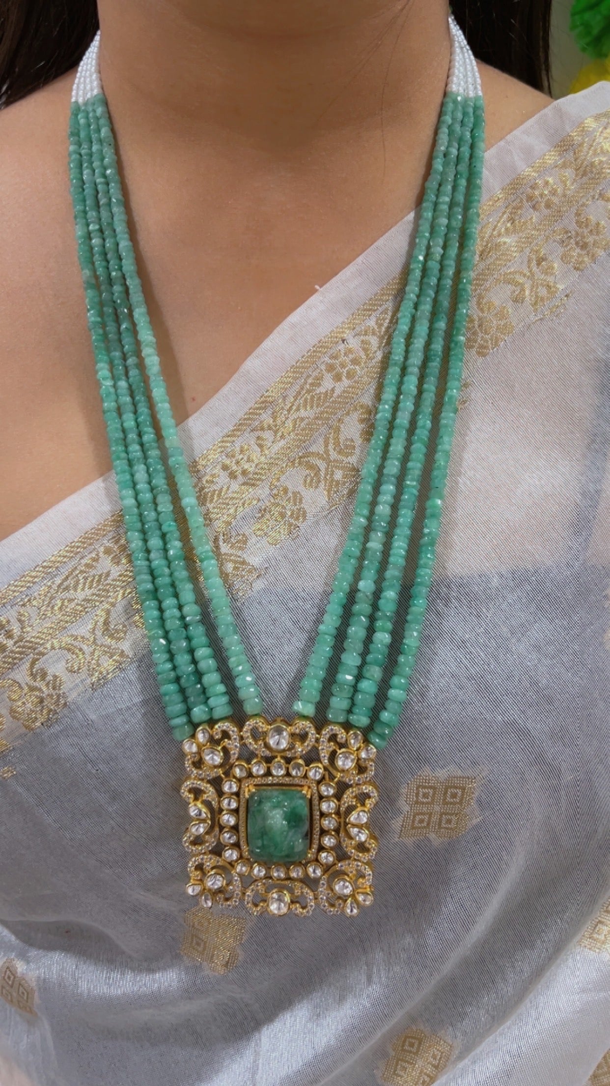 Natural Emerald 925 Silver Necklace with Emerald Ganesh ji Carving