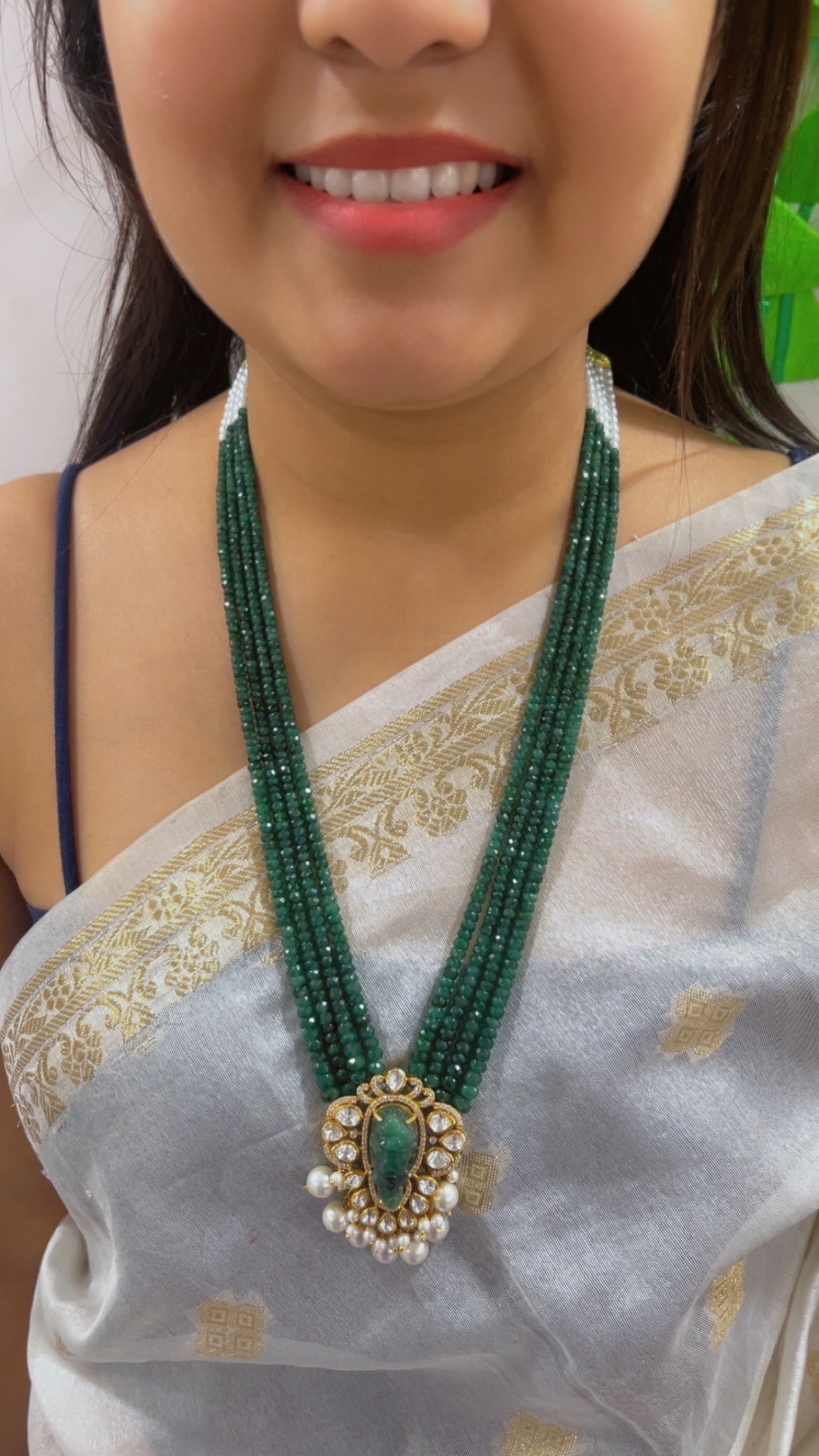 Natural Emerald 925 Silver Necklace with Emerald Ganesh ji Carving