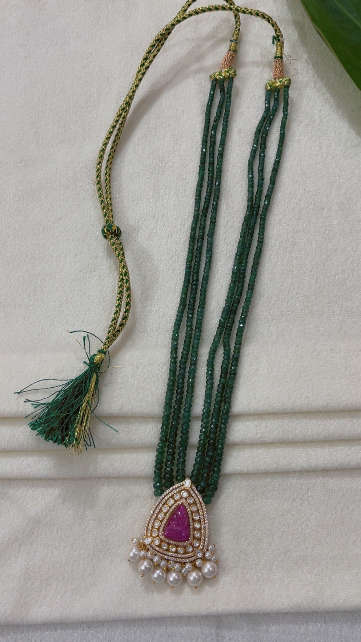 925 Silver Natural Emerald & Ruby Gemstone Necklace Jewelry