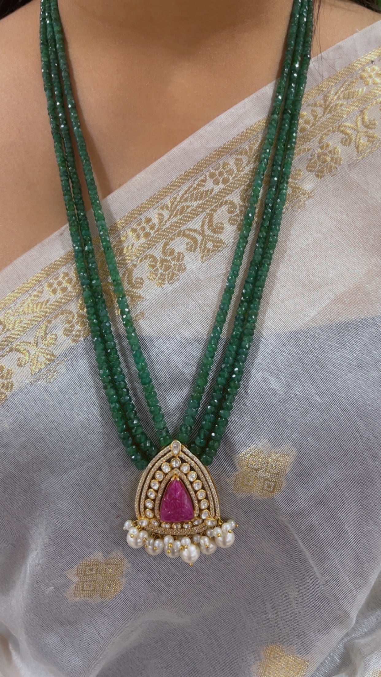 925 Silver Natural Emerald & Ruby Gemstone Necklace Jewelry