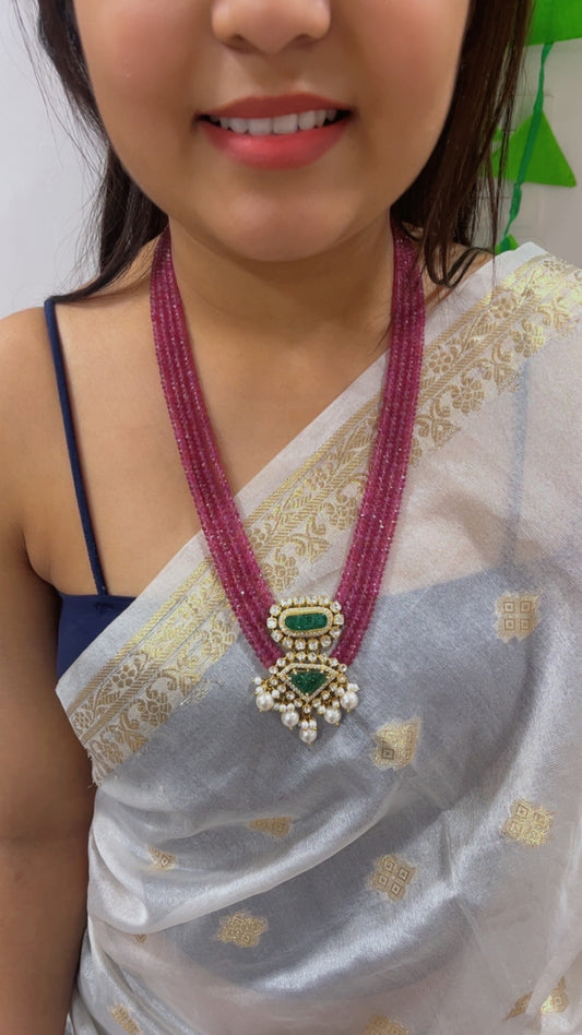 925 Silver Natural Ruby & Emerald Gemstone Necklace Jewelry