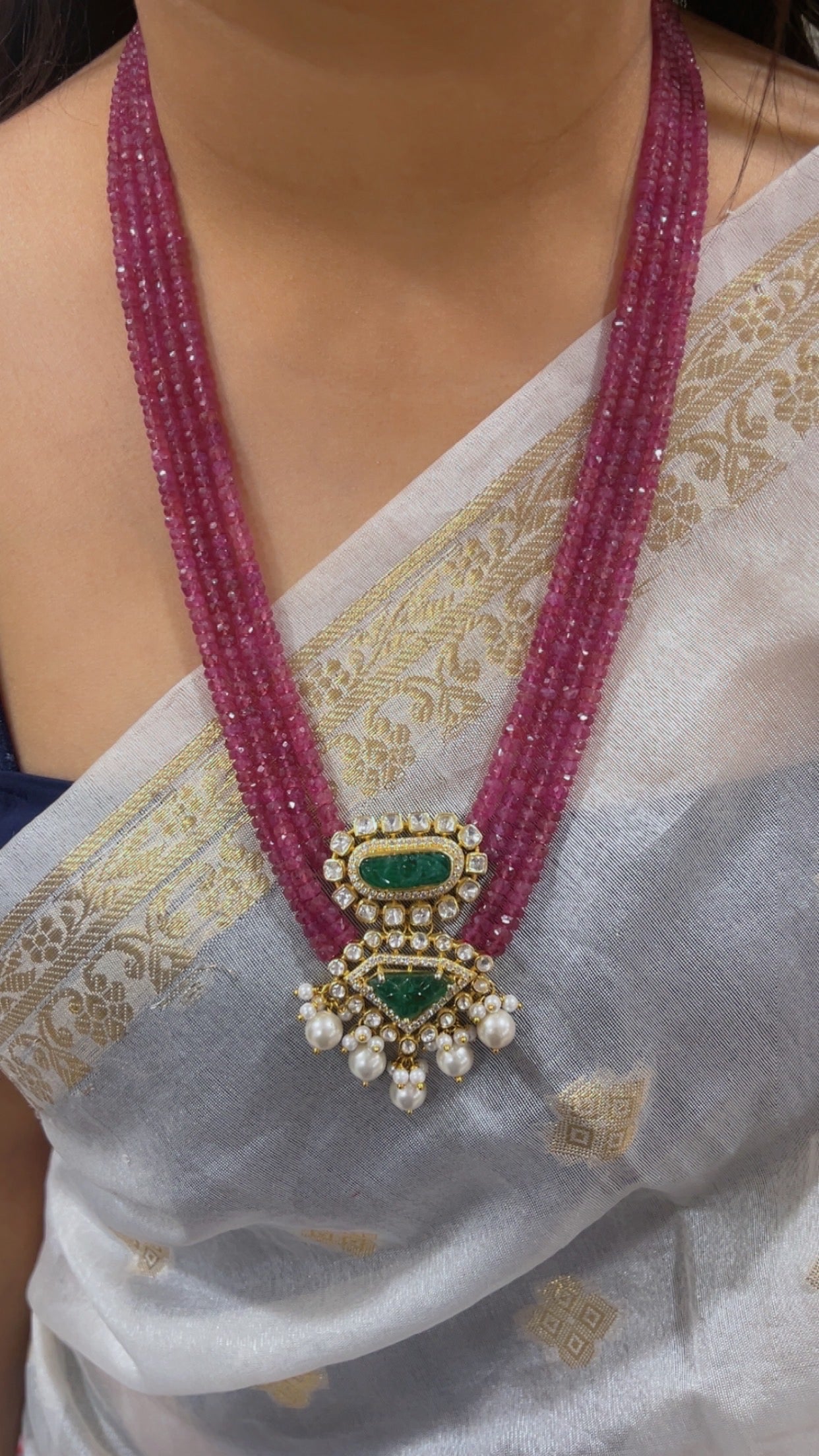 925 Silver Natural Ruby & Emerald Gemstone Necklace Jewelry