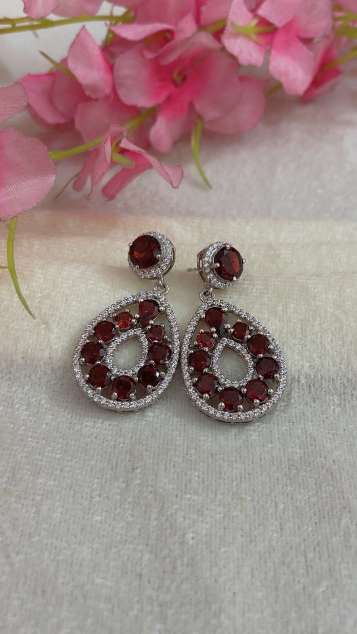 Designer 925 Silver Garnet Earrings